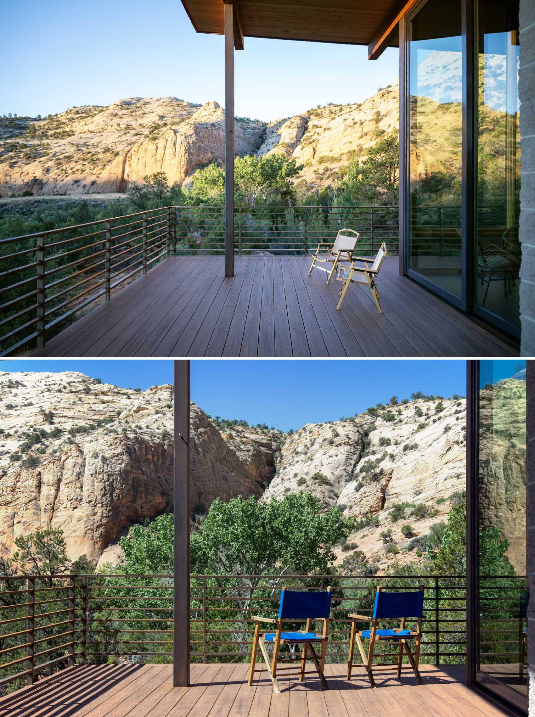 A modern desert home that features weathering steel, split-face concrete block, and cedar.