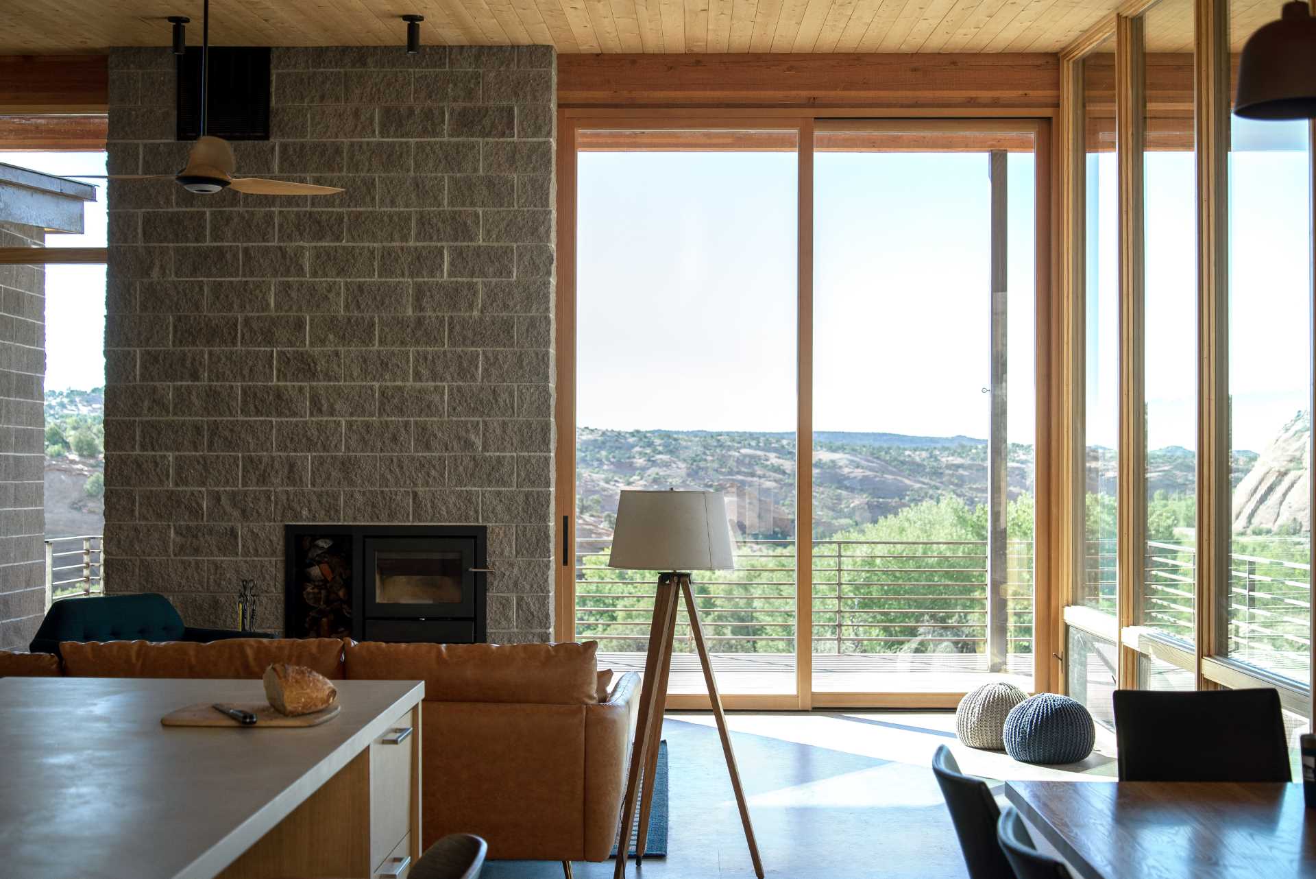 A modern desert home that features weathering steel, split-face concrete block, and cedar.