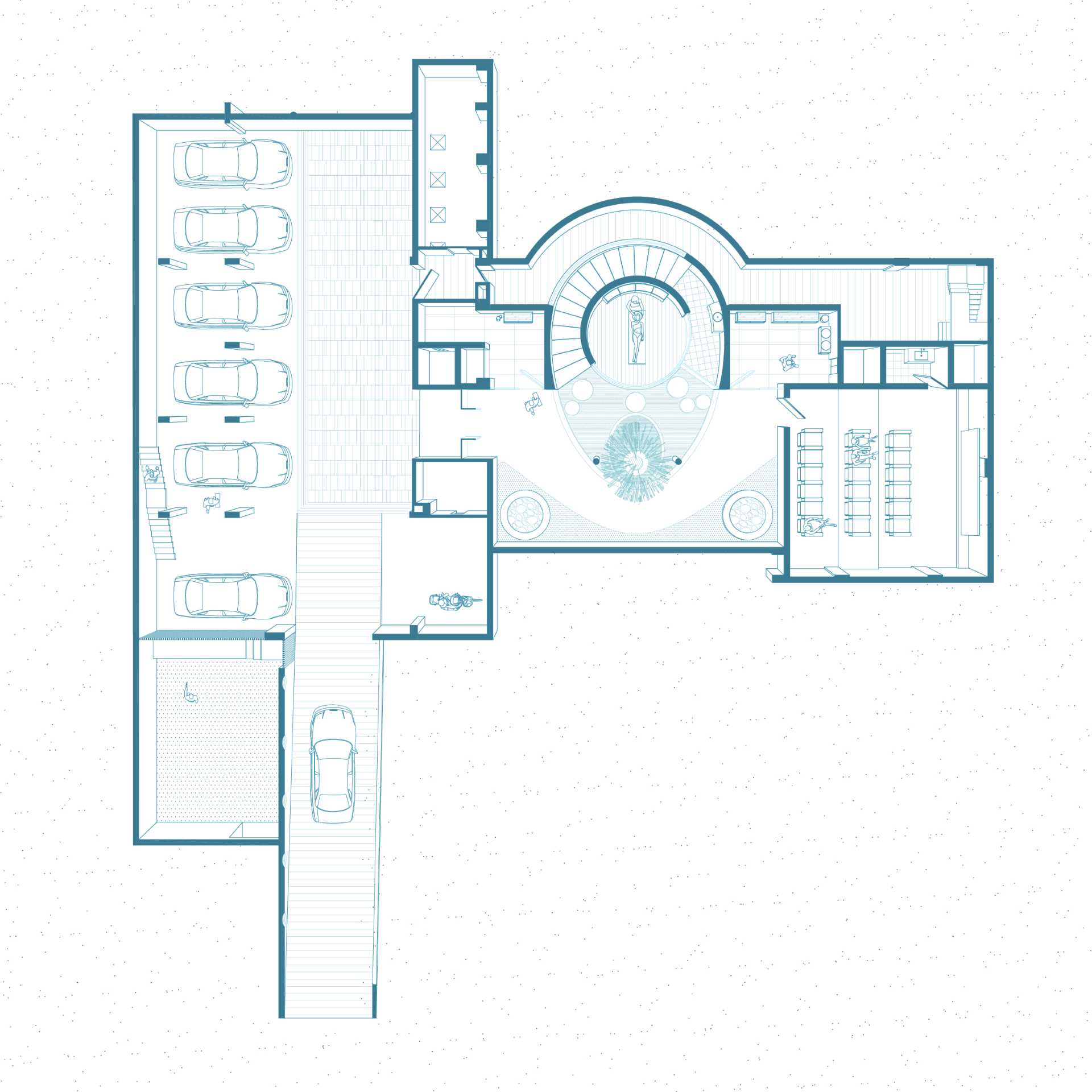 The floor plan of a modern home designed for different generations.