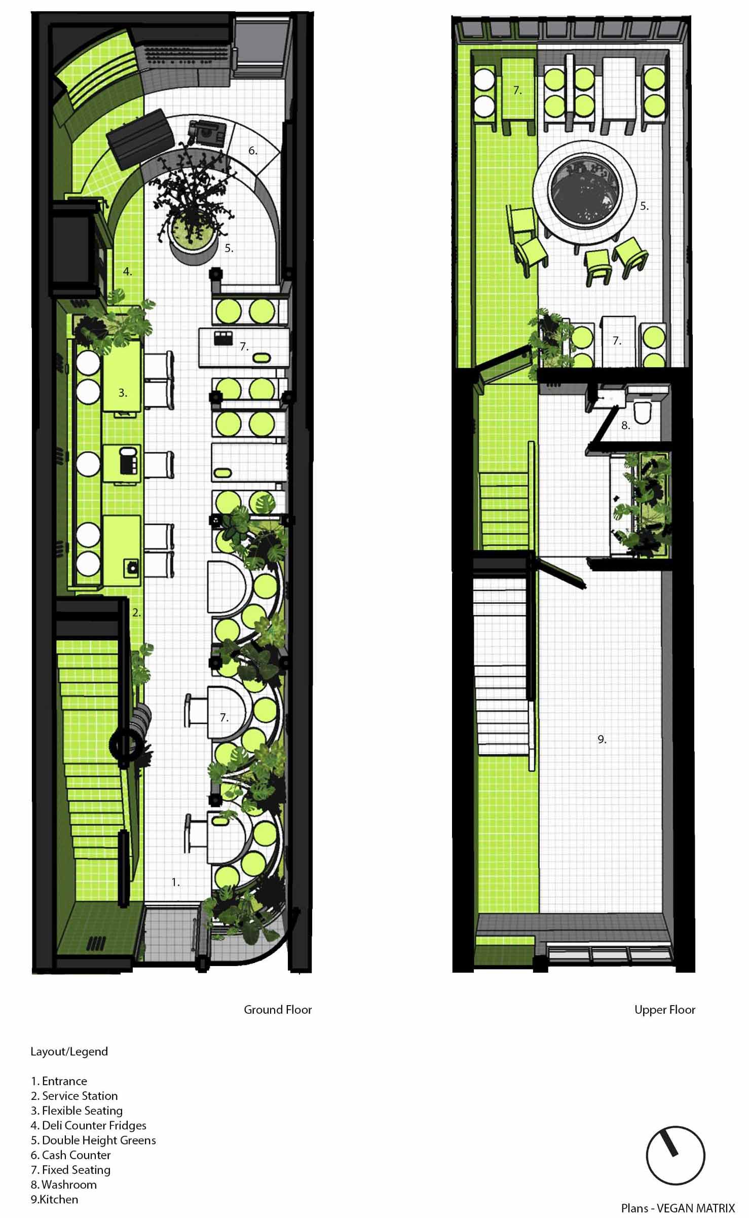 The layout of a vegan cafe.