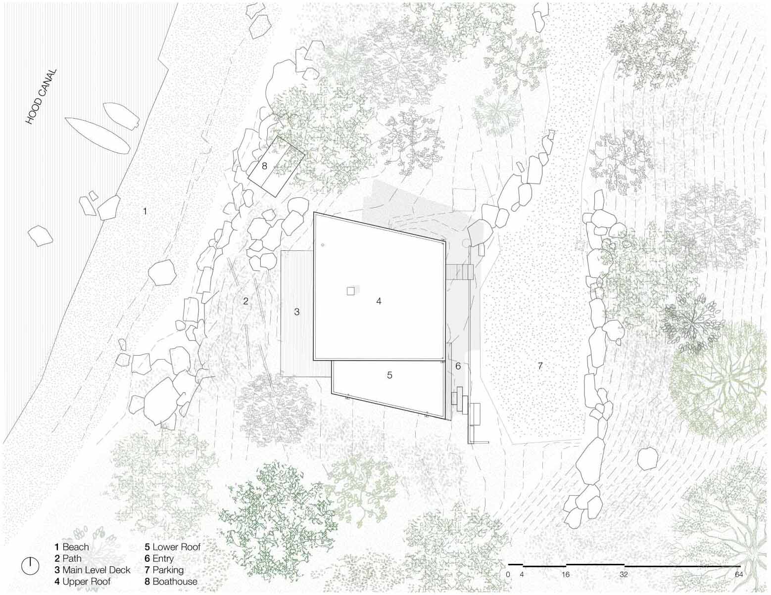 The site plan of a renovated beach house.