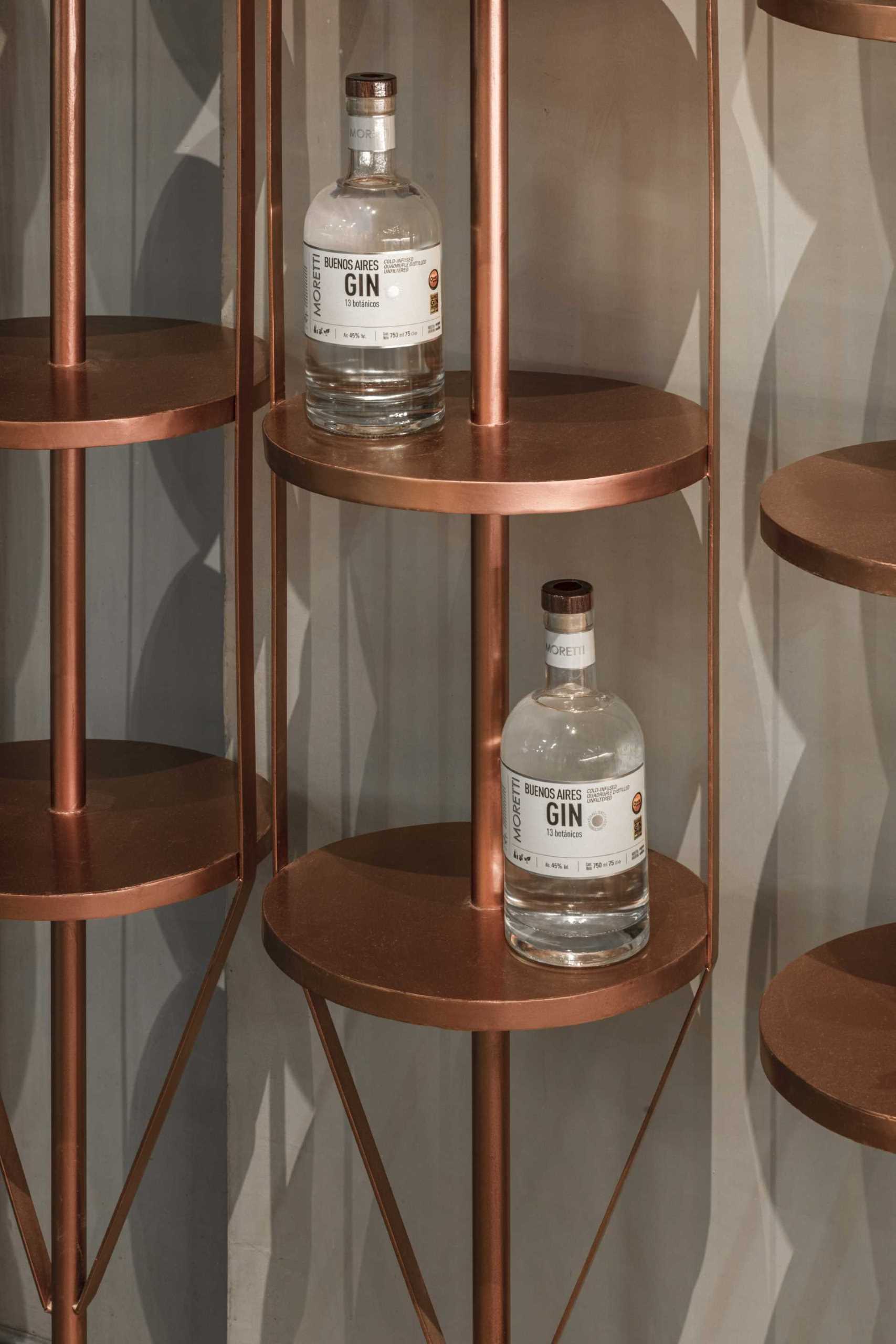 A modern gin bar has an interior inspired by materials found in the distillery.