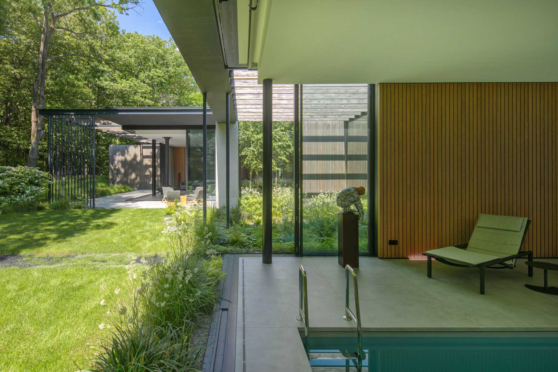 A modern house with an indoor swimming pool.