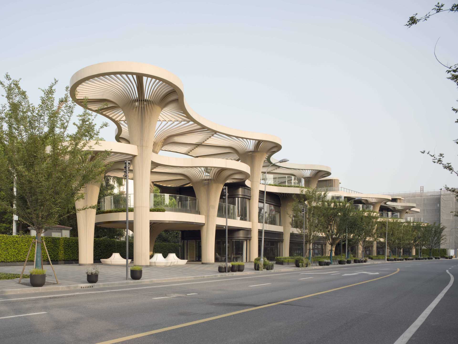 A modern building whose design has been inspired by trees.