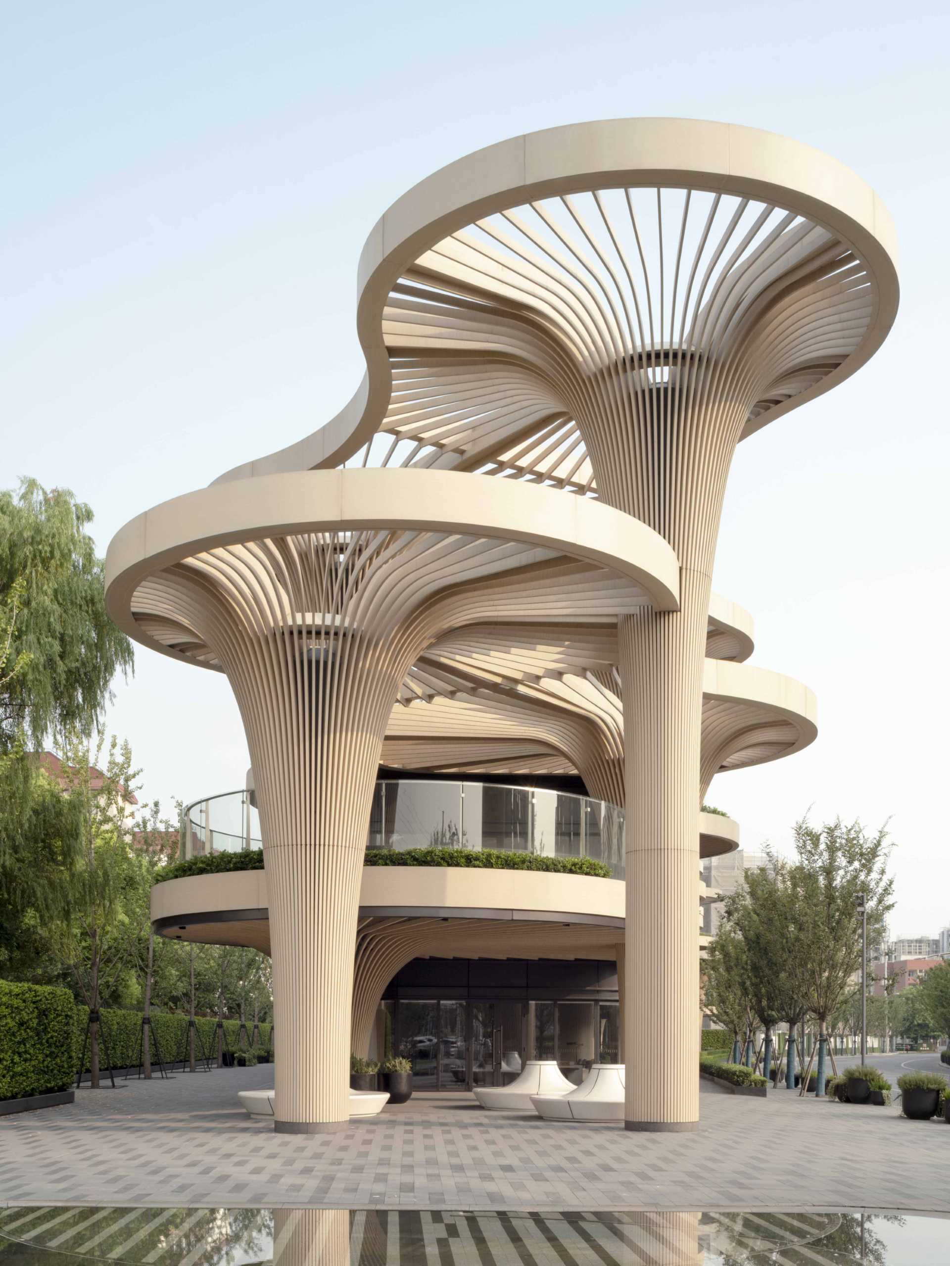 A modern building whose design has been inspired by trees.