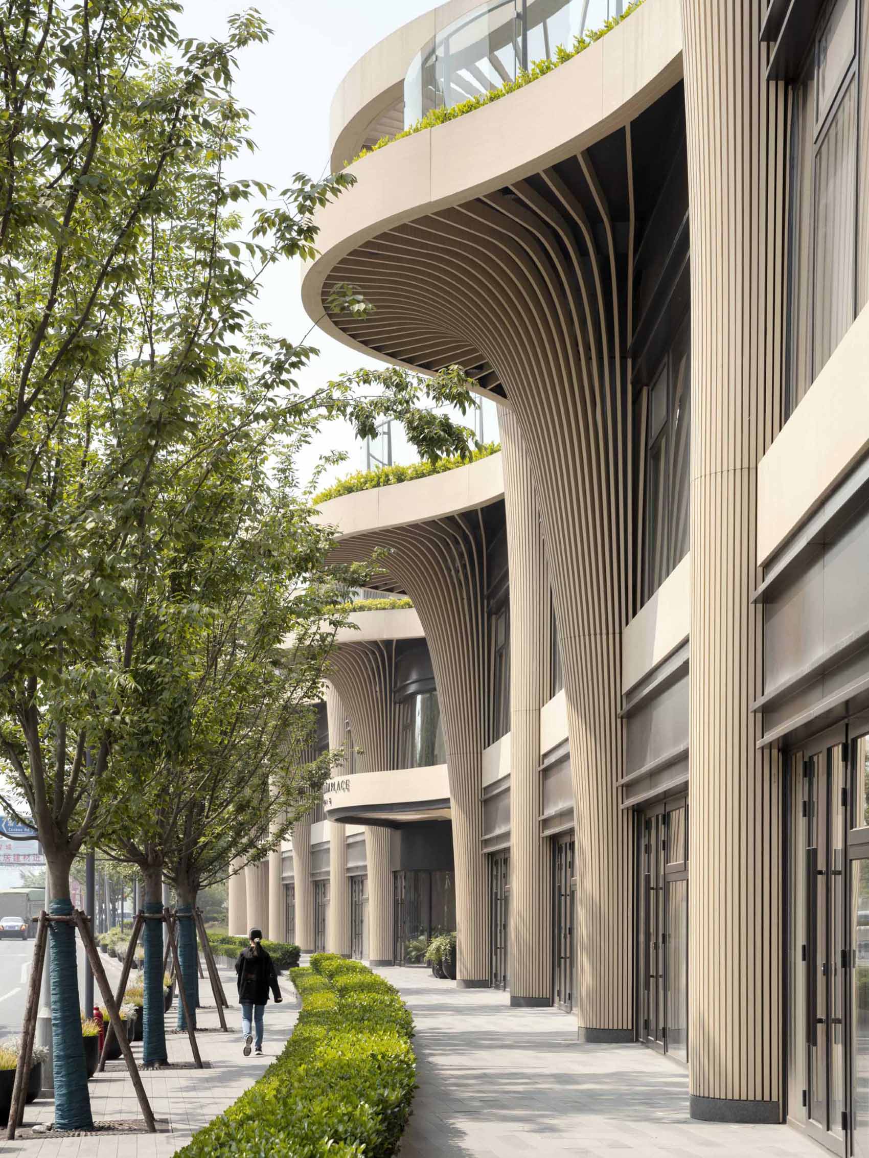 A modern building whose design has been inspired by trees.