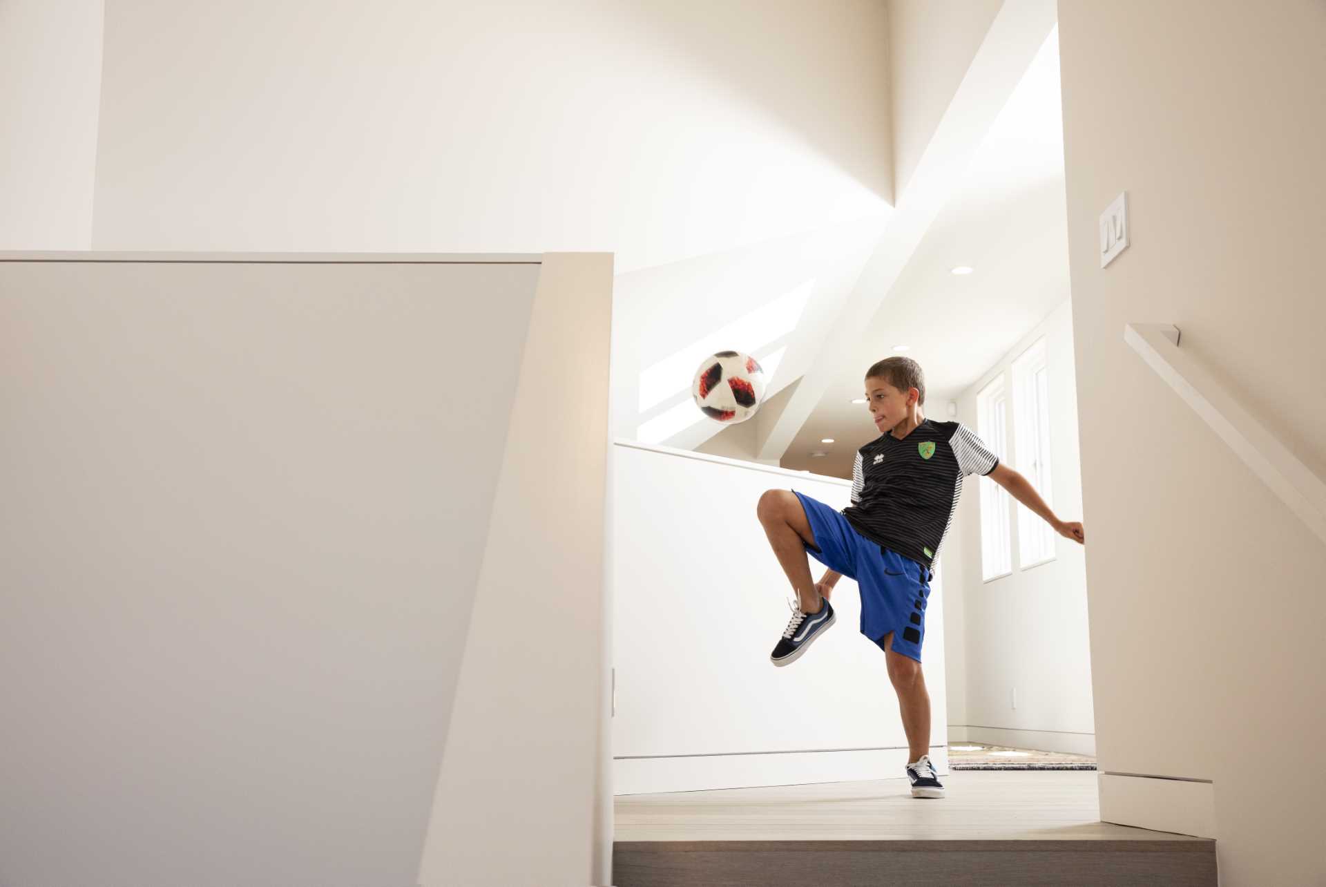 The stair landing of a modern home.