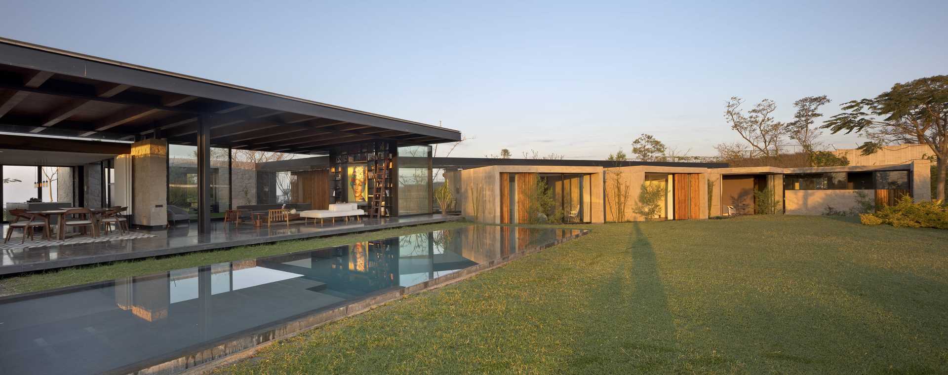 A modern house with a swimming pool.