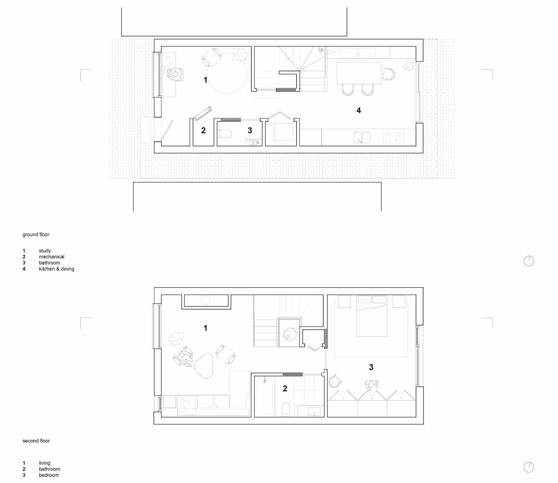 Architectural drawings for a laneway house.