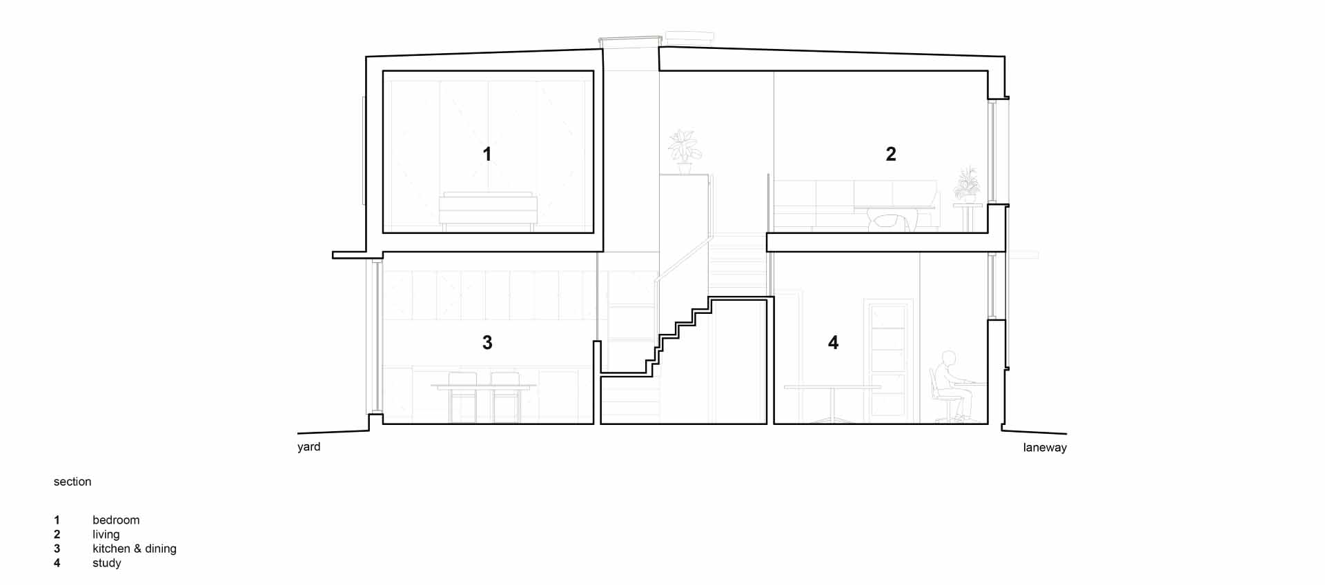 Architectural drawings for a laneway house.