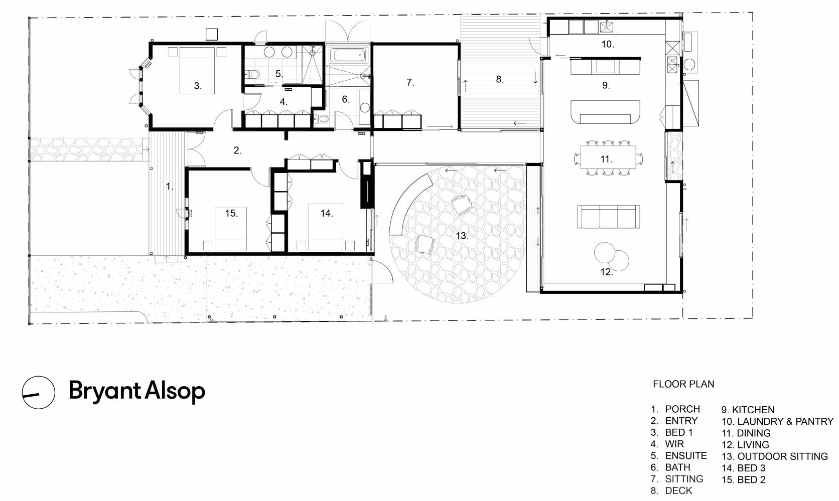 The floor plan of an Australian home that received a contemporary addition.
