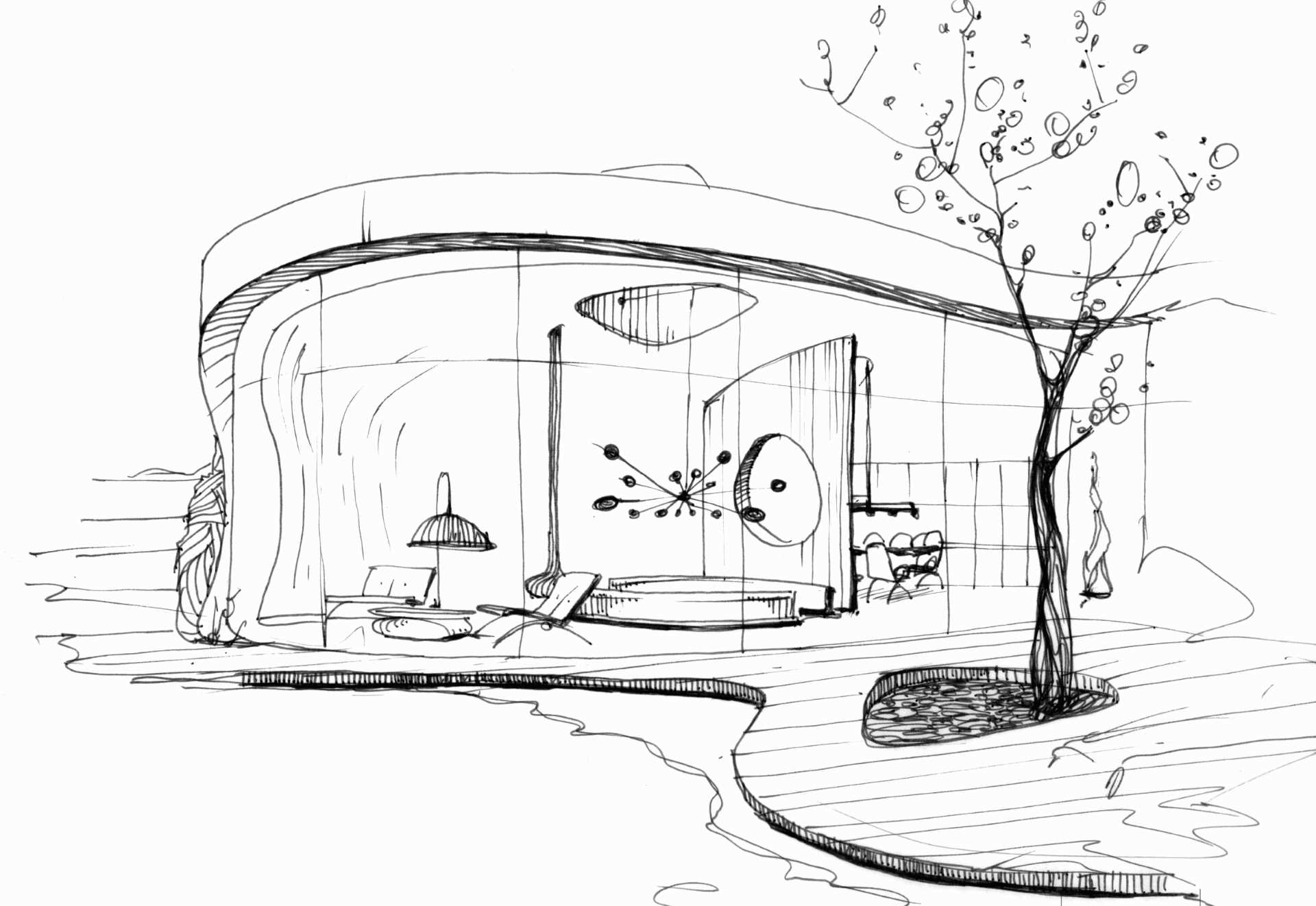 Architectural drawings of a modern sculptural home.
