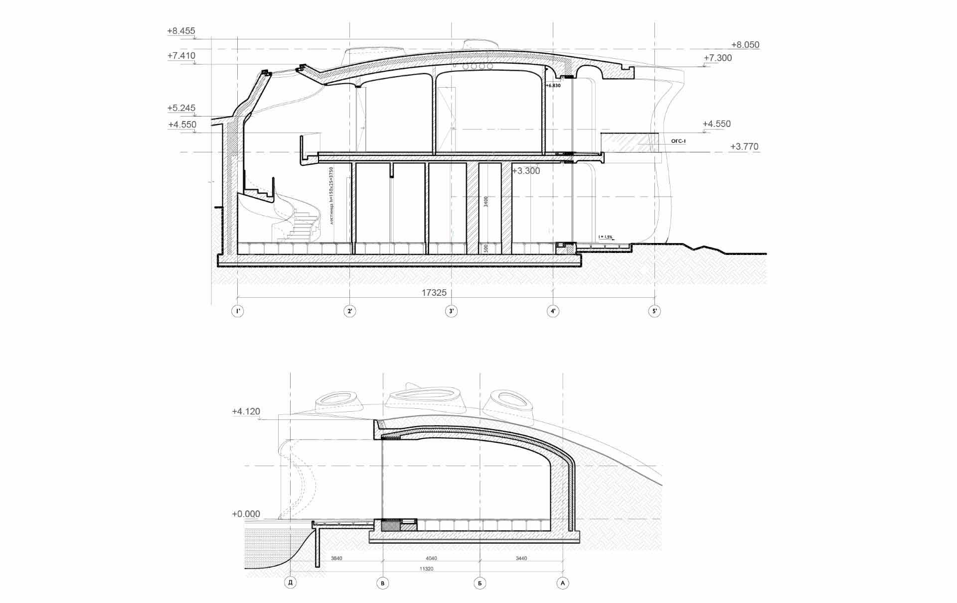 Architectural drawings of a modern sculptural home.