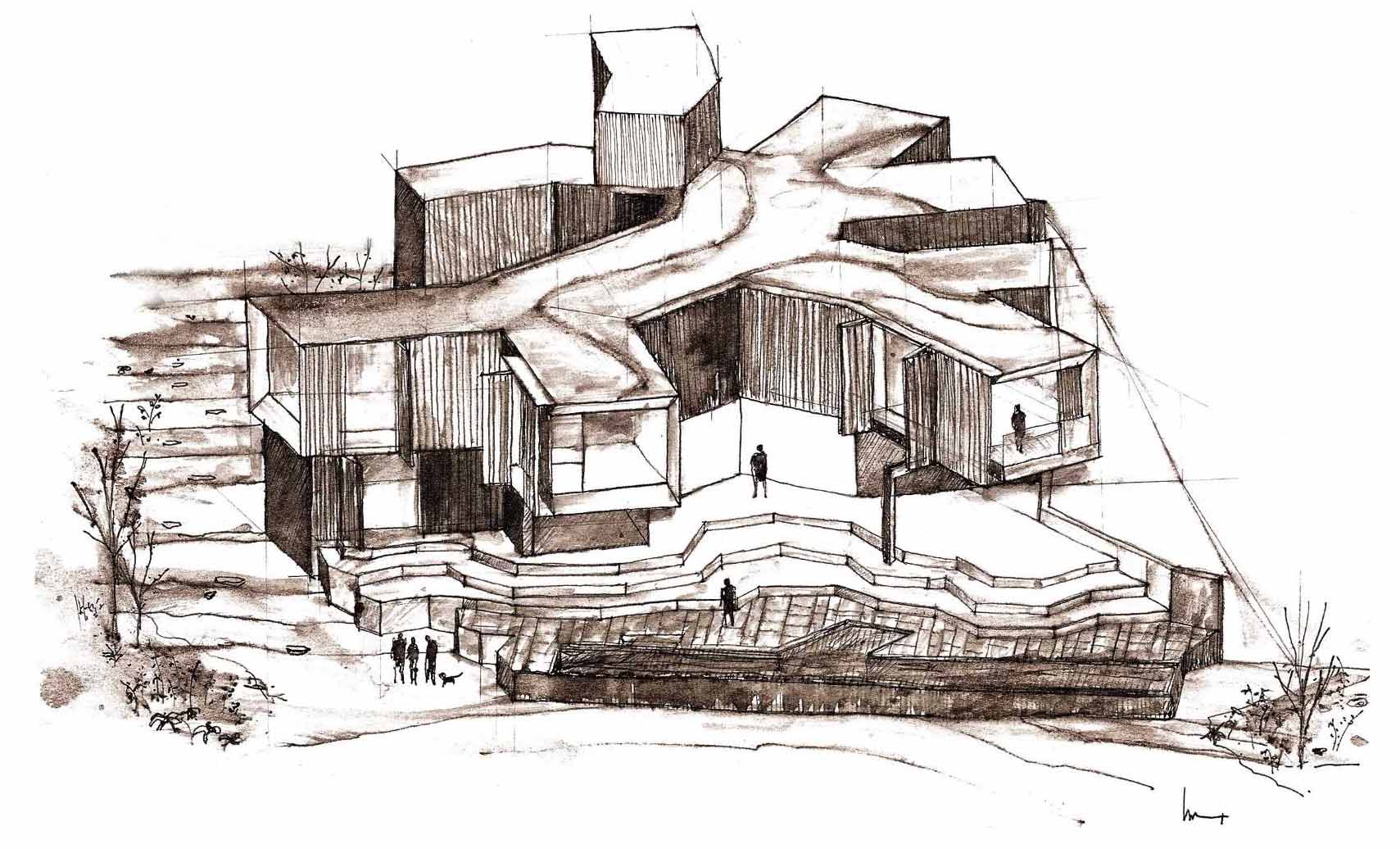 The architect's sketch a modern home.