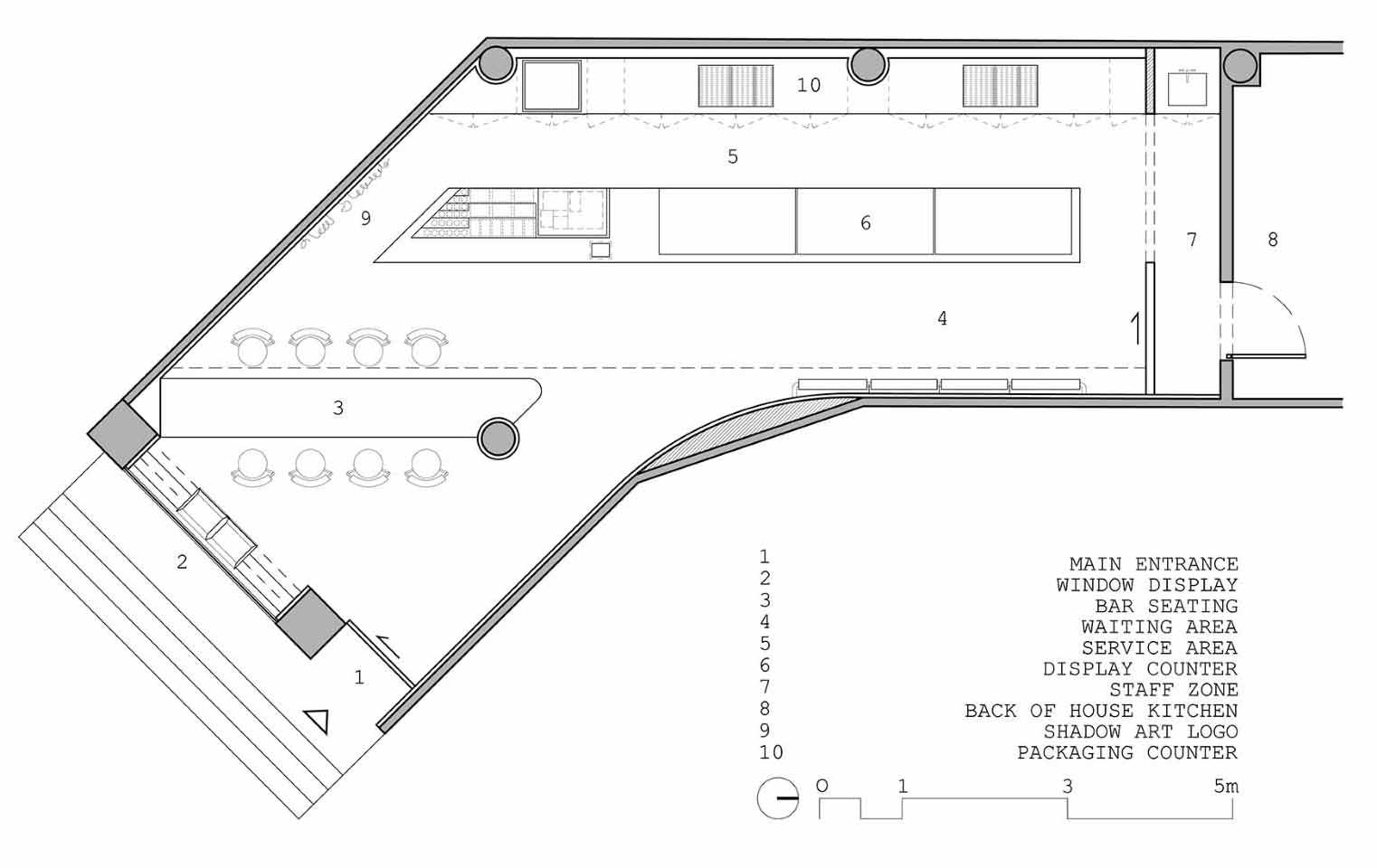 The design drawings for a modern patisserie.