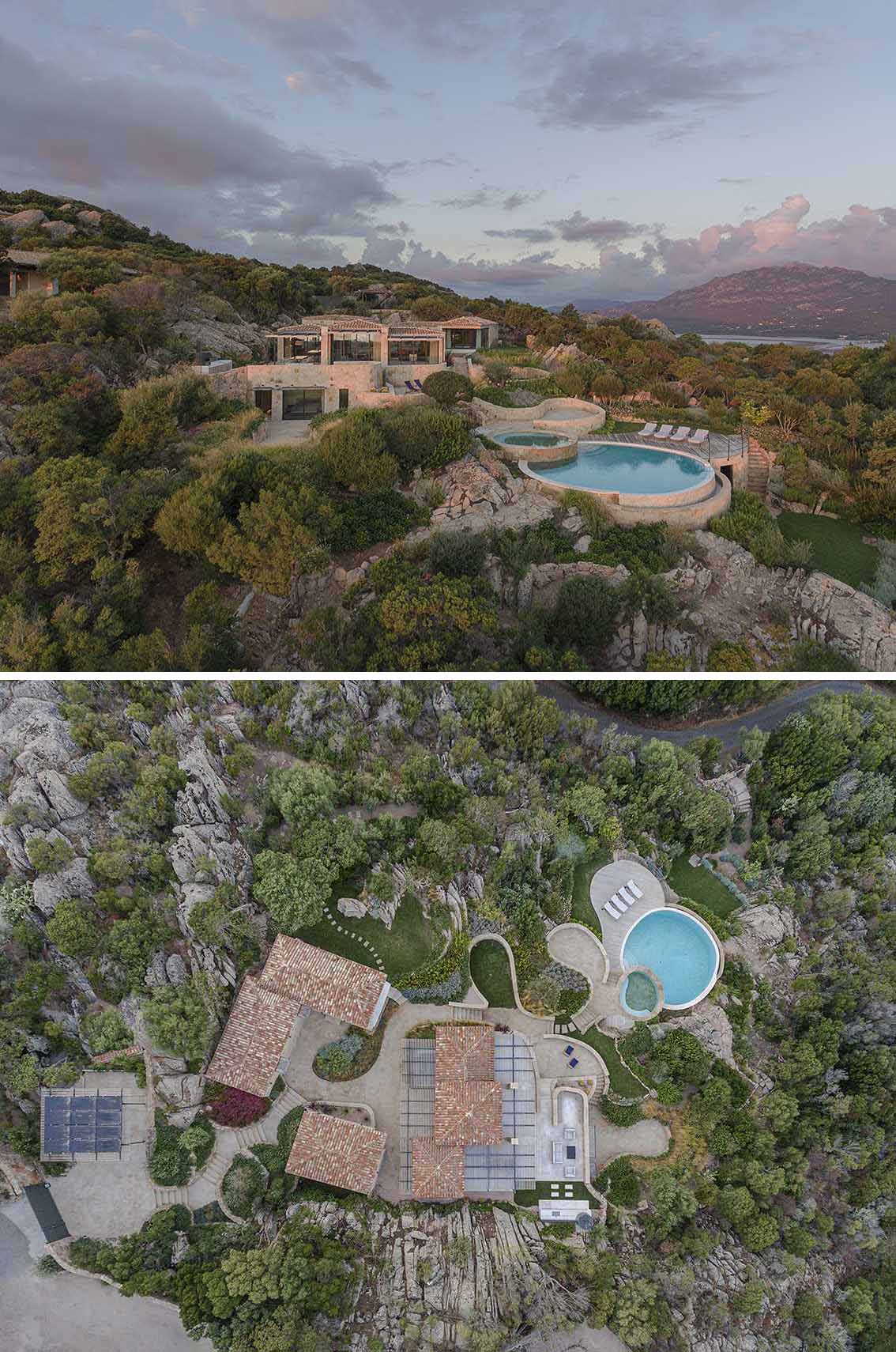 A contemporary home with walls built from San Giacomo yellow granite.