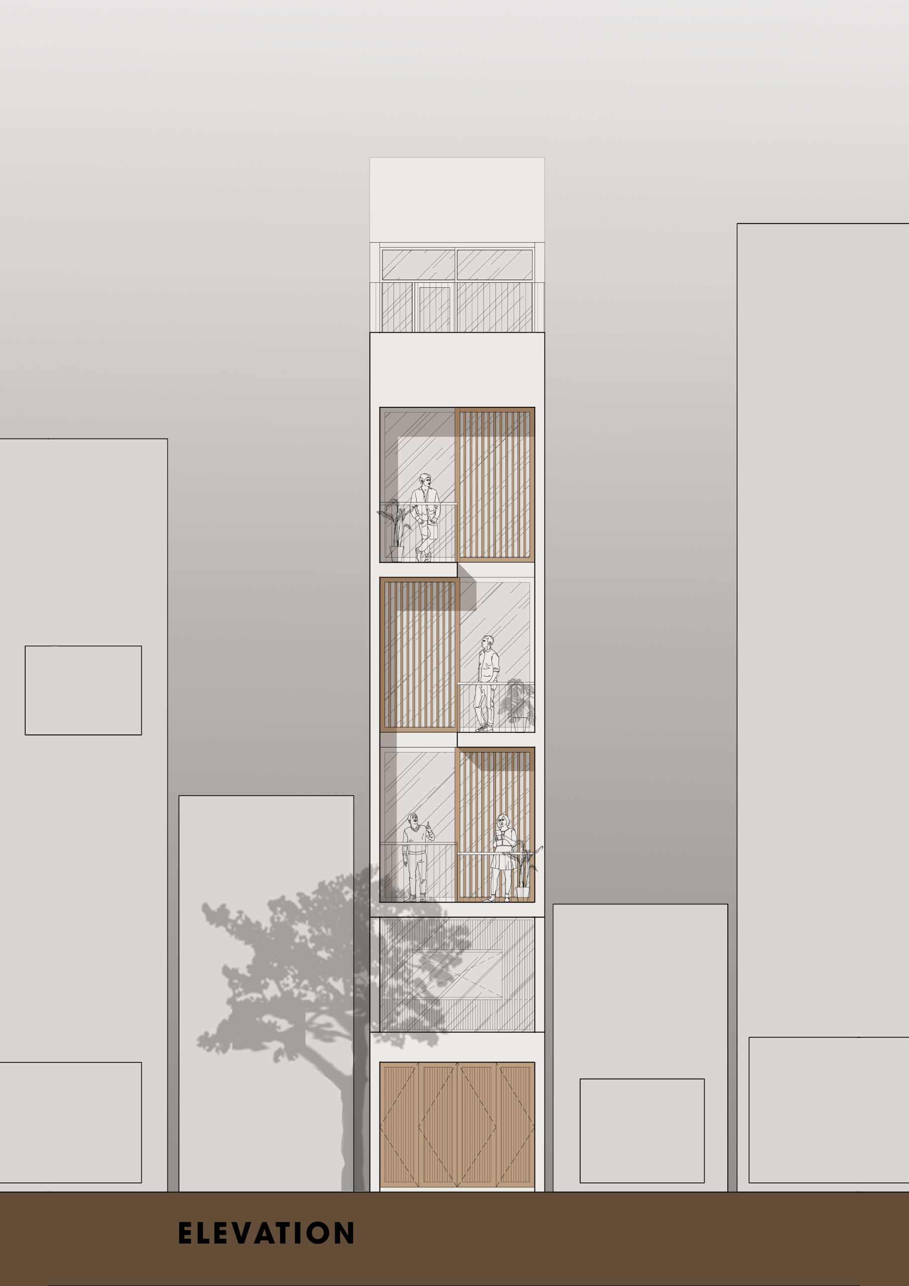 The architectural drawings for a tall and skinny home.