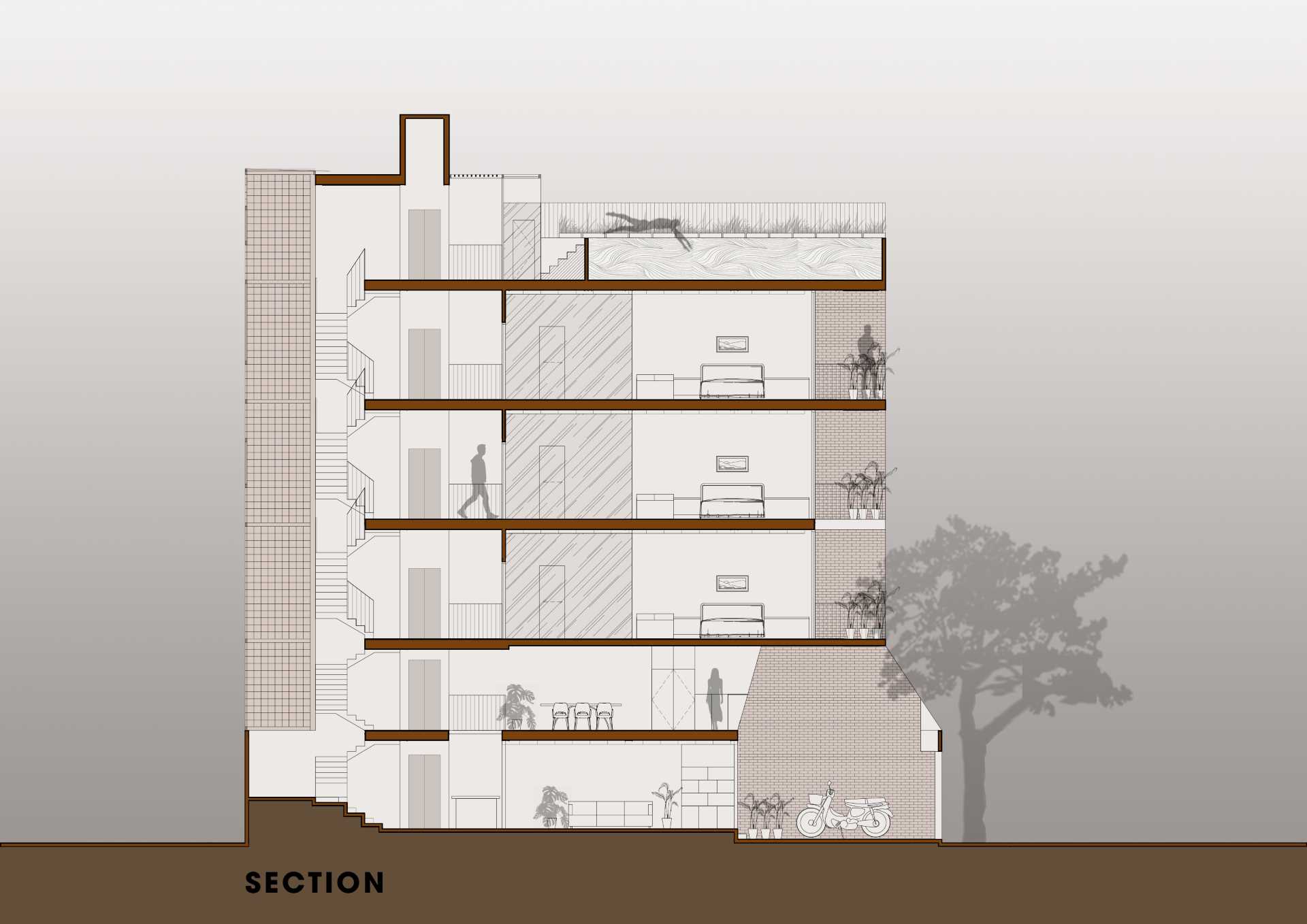 The architectural drawings for a tall and skinny home.