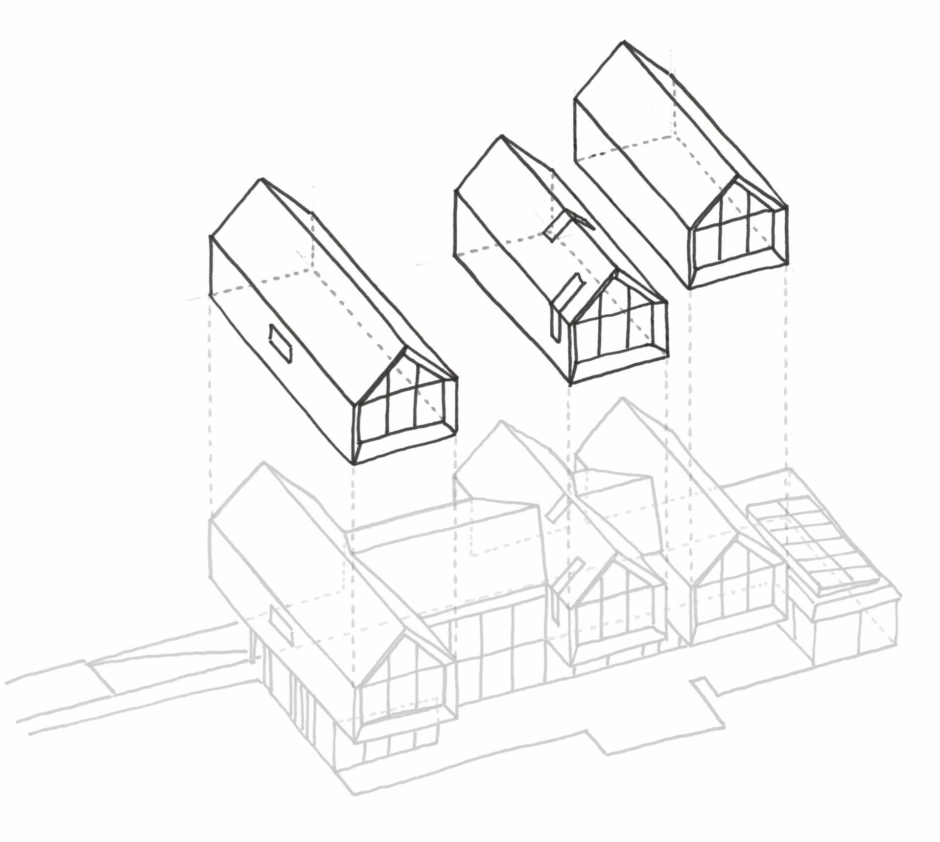 A modern ،use with multiple gabled forms.