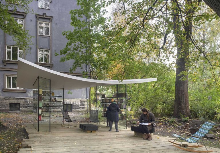 A Tiny Public Library With A Roof Inspired By A Sheet Of Paper