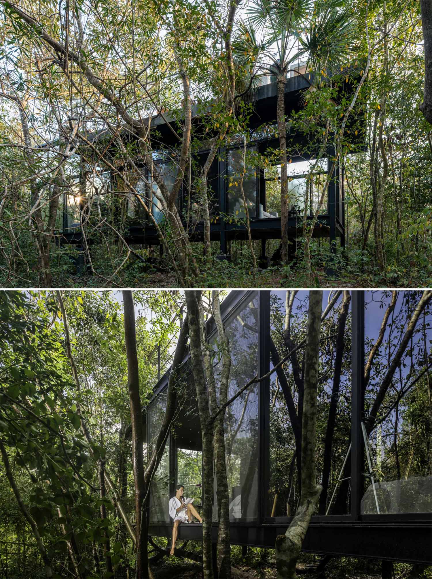 An off-grid project that consists of 8 separate glass houses in Mexico.