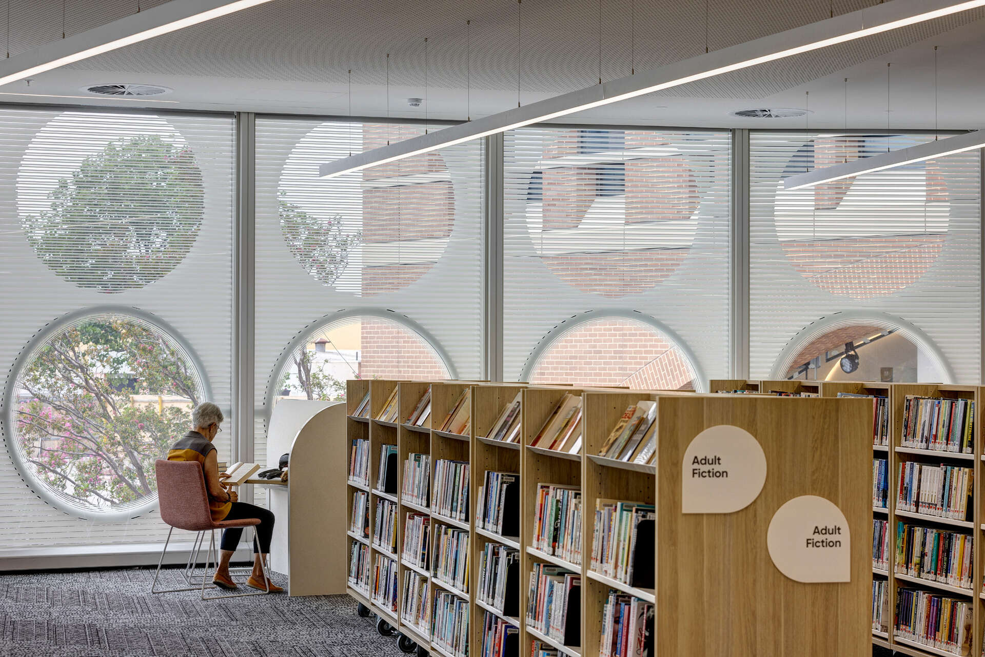All collection shelving in the Yellamundie library is mobile, allowing for simple changes to layout for events or for future adaptation.