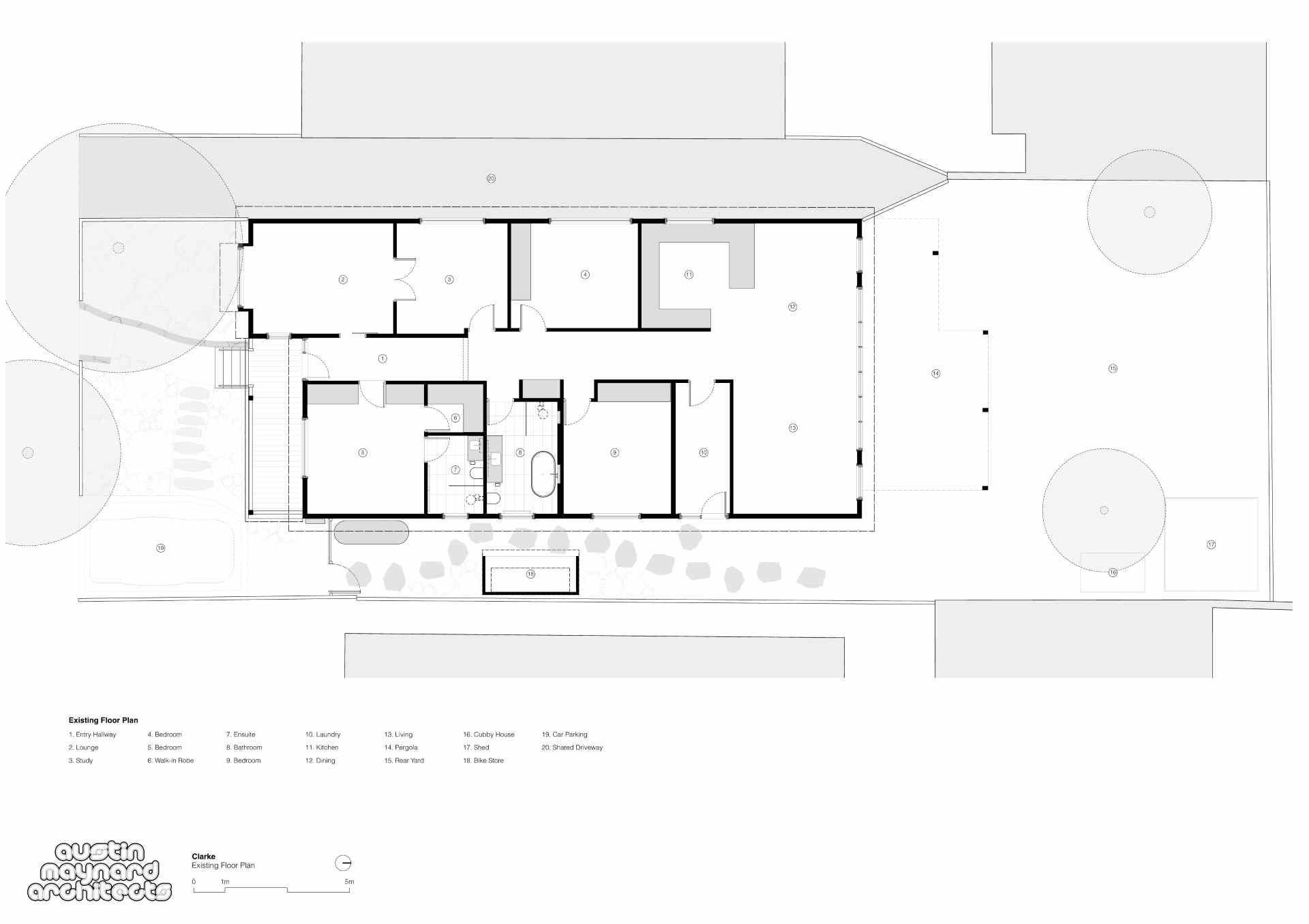 Architectural drawings of a home that received a modern rear addition.