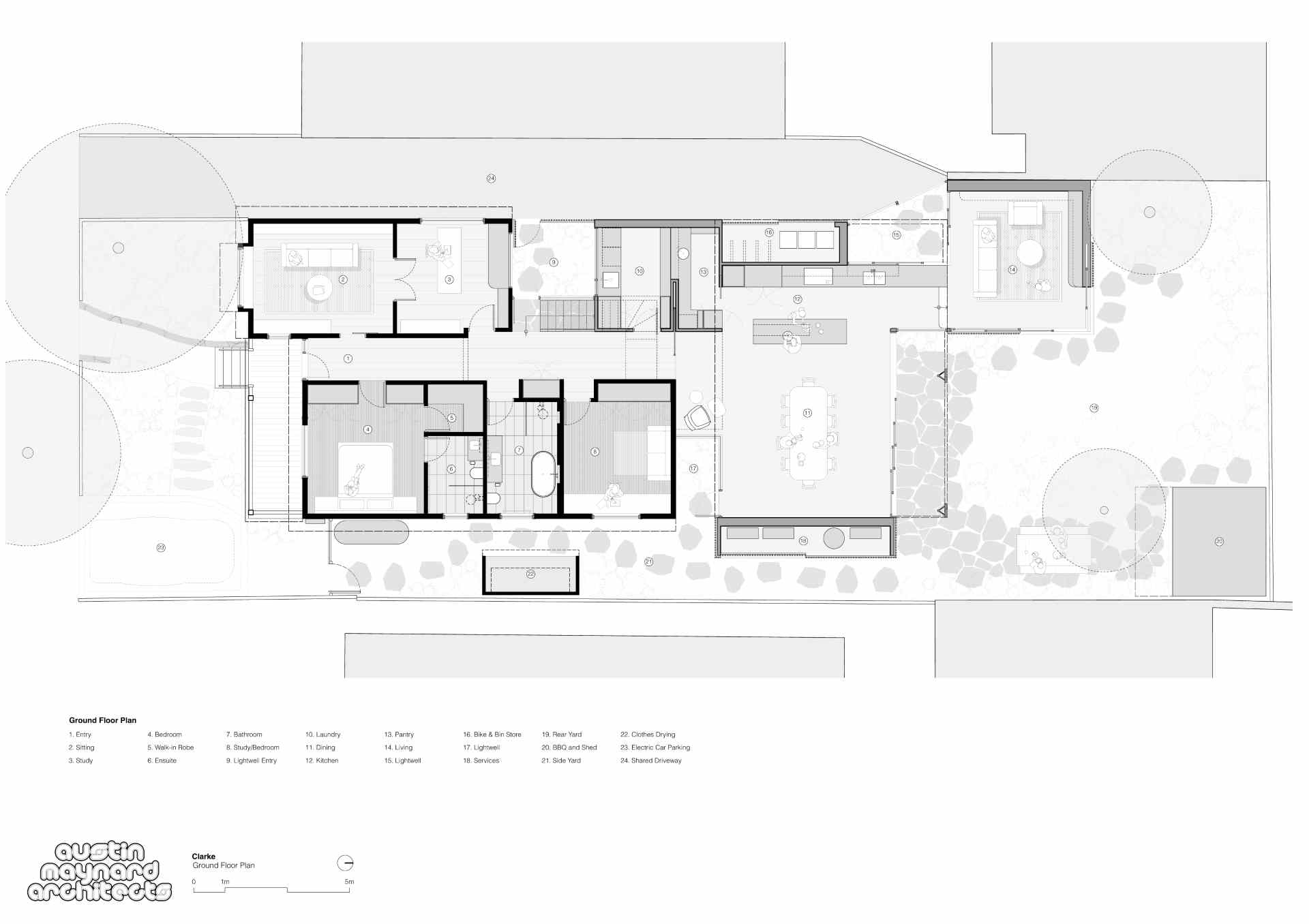 Architectural drawings of a home that received a modern rear addition.
