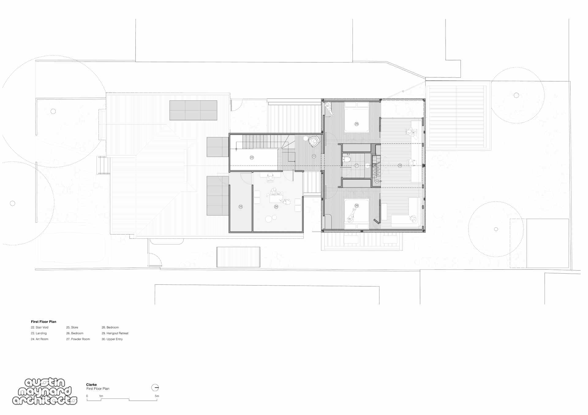 Architectural drawings of a home that received a modern rear addition.