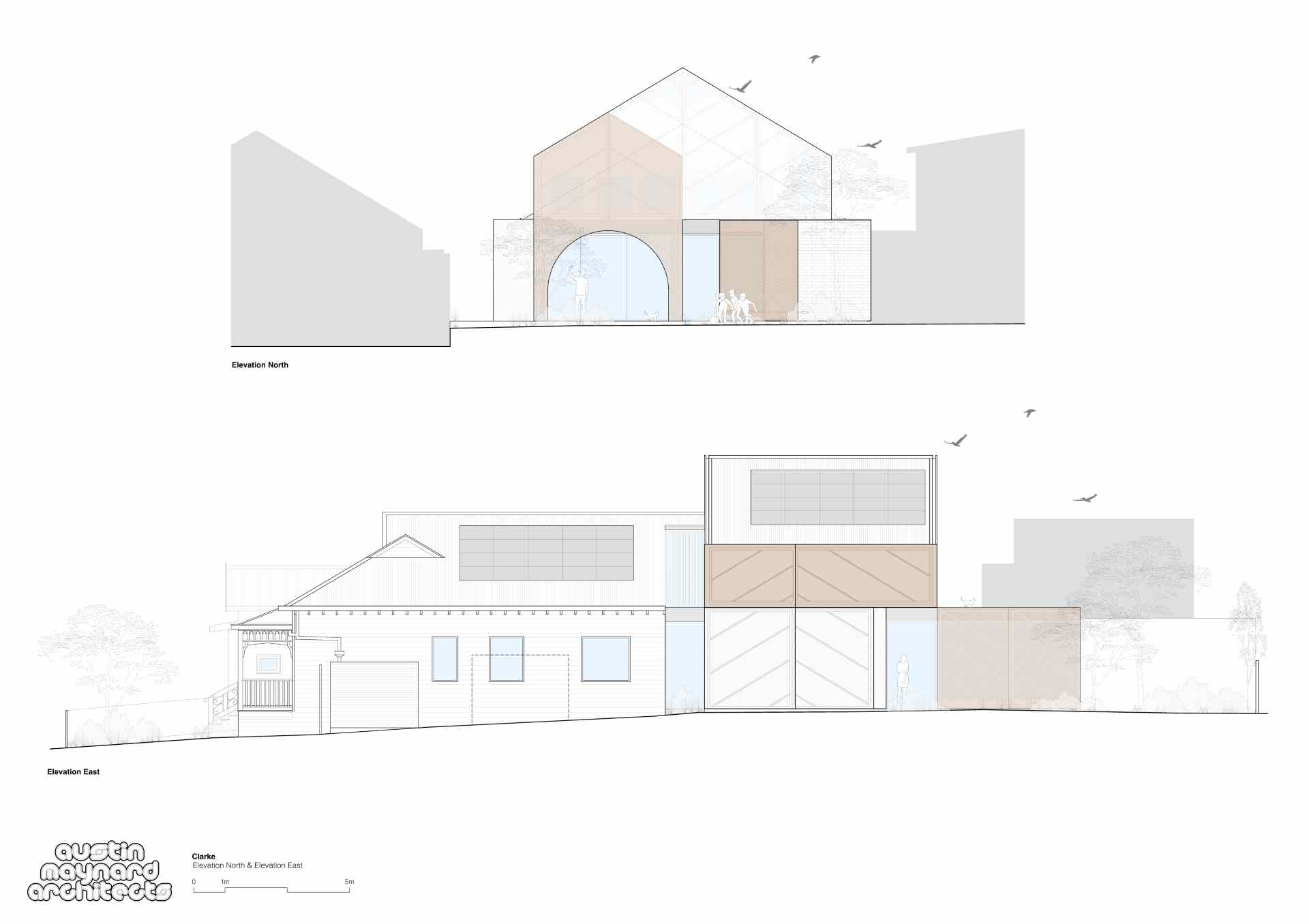 Architectural drawings of a home that received a modern rear addition.