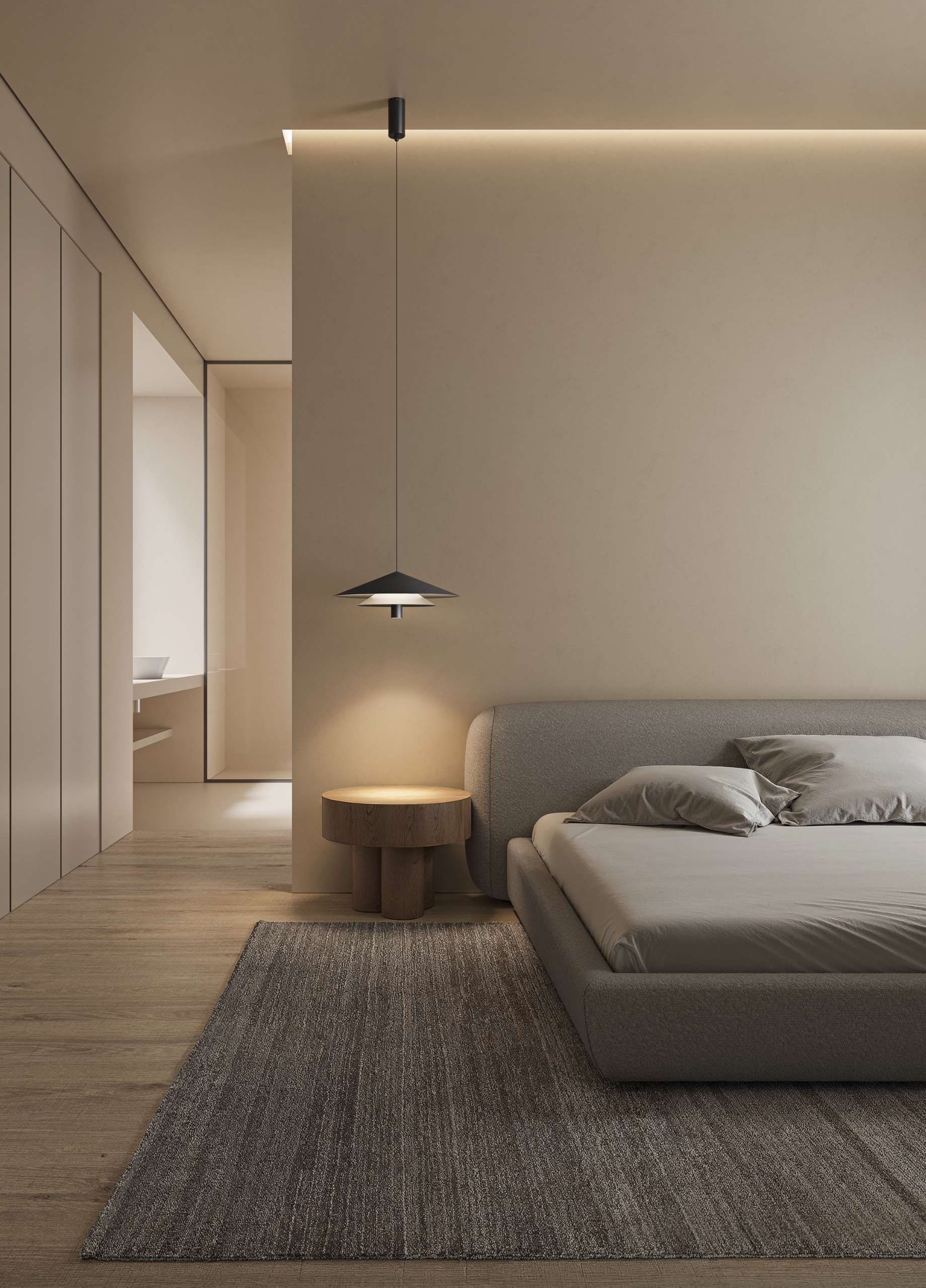 Soft, modern lighting for bedrooms. The Asso pendant light creates a calm, intimate atmosphere with its warm glow and sculptural shape — ideal for reading, relaxing, or winding down.