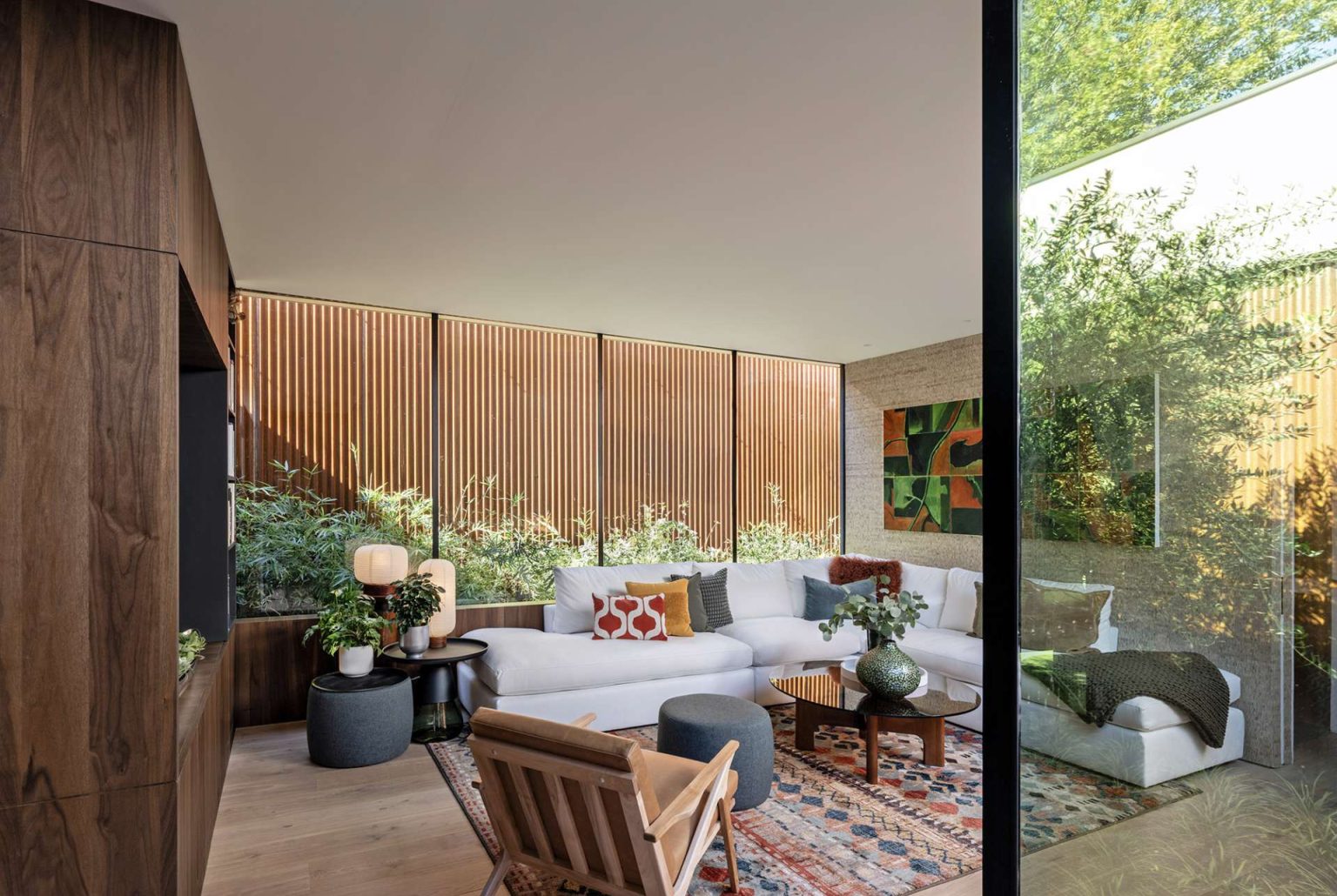 From the street, it looks like a shed, inside, this home's a sanctuary - Elderglass Wall Living Room
