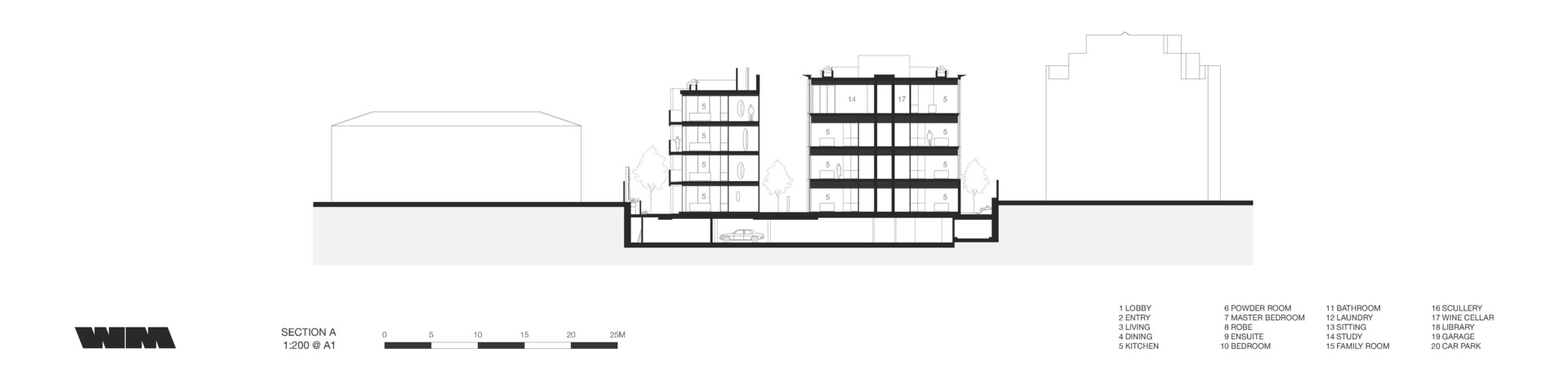 Architectural plans for apartment buildings and townhouses.