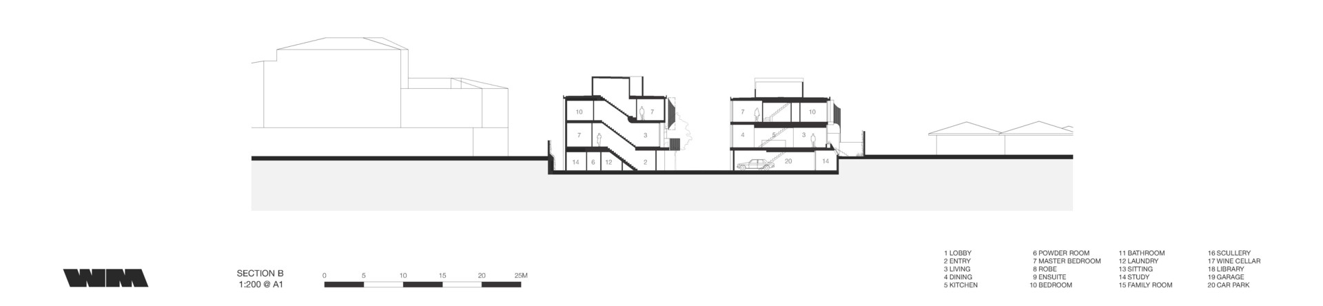 Architectural plans for apartment buildings and townhouses.