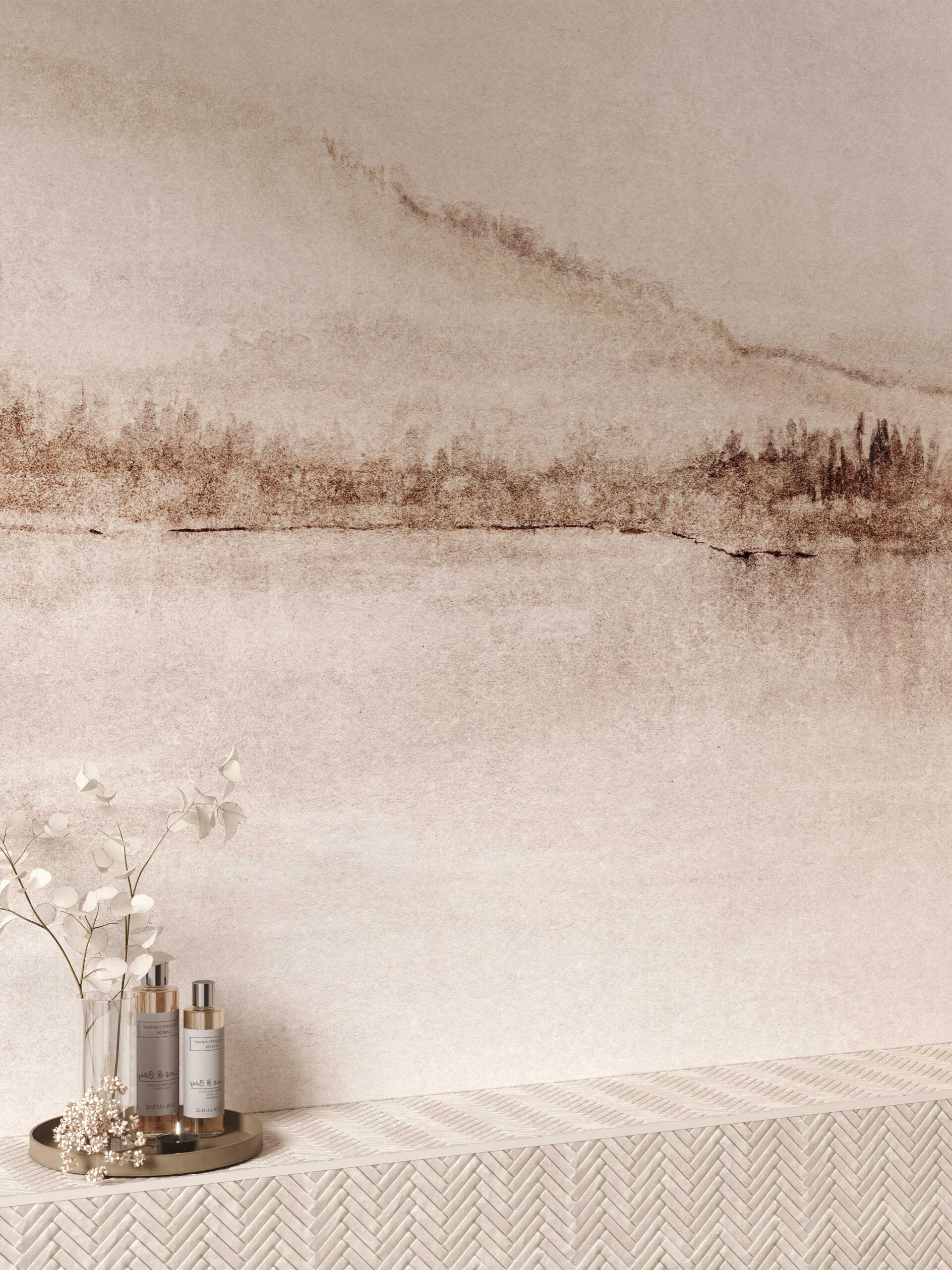 Soft and serene, Lake channels the stillness of water with its gentle color palette and subtle reflections. This wallpaper mural is calming without being dull, and works beautifully in places meant for rest and relaxation.