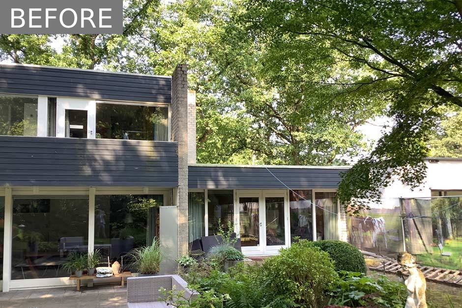 Before its transformation, this villa showed clear signs of age. The brick, wood, and glass exterior was worn, the layout dated, and much of the interior in need of repair. Still, there was something worth saving.