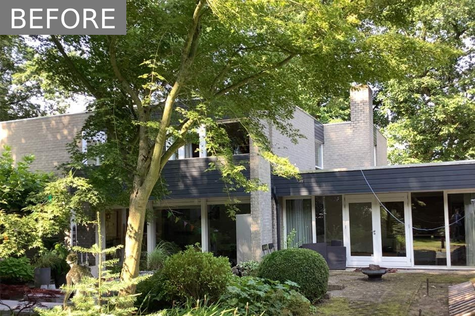 Before its transformation, this villa showed clear signs of age. The brick, wood, and glass exterior was worn, the layout dated, and much of the interior in need of repair. Still, there was something worth saving.