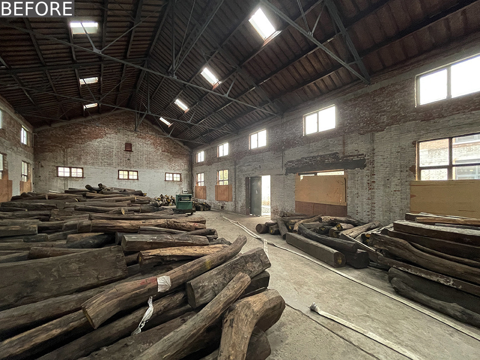 BEFORE - An original 1950s red-brick warehouse, before it was renovated into a modern cafe.