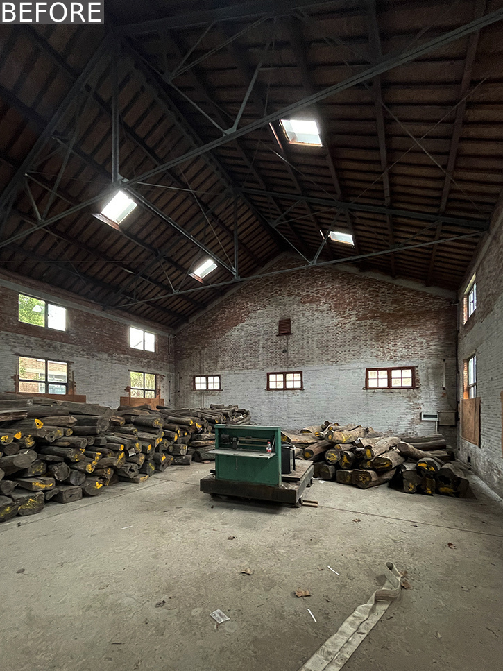 BEFORE - An original 1950s red-brick warehouse, before it was renovated into a modern cafe.