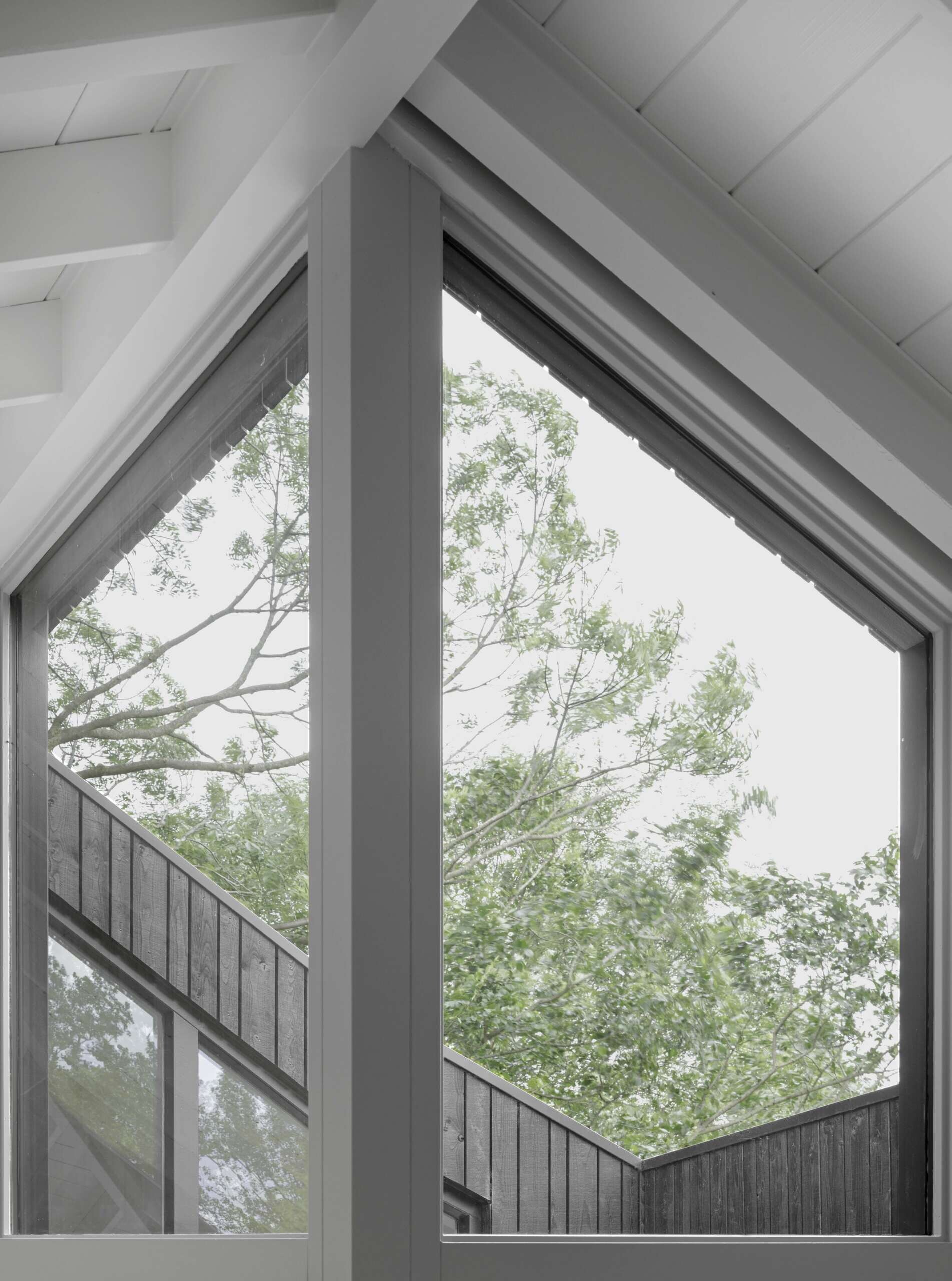 These windows mirror the slope of the pitched roof.