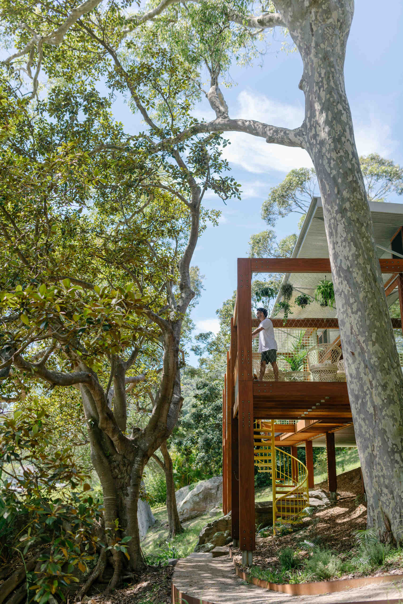 A timber-framed bushland retreat that feels both grounded and elevated, this modest home was assembled like a Meccano set to sit gently among the trees.