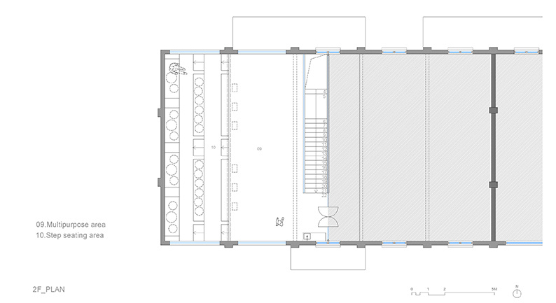 The architectural drawings outline how a 1950s red-brick warehouse was restructured into a modern cafe without compromising its original form.