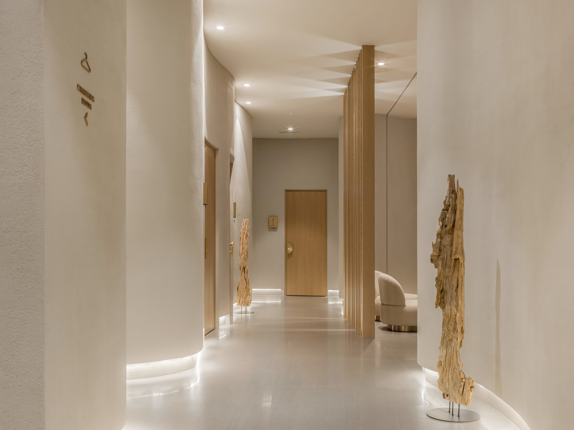 Step into a sensory cocoon on the first floor of SIAM SPA, where flowing corridors, sand-toned textures, and curved walls evoke the feeling of a peaceful, natural cave. Intimate lighting and tactile materials create a tranquil setting for massage and deep relaxation.