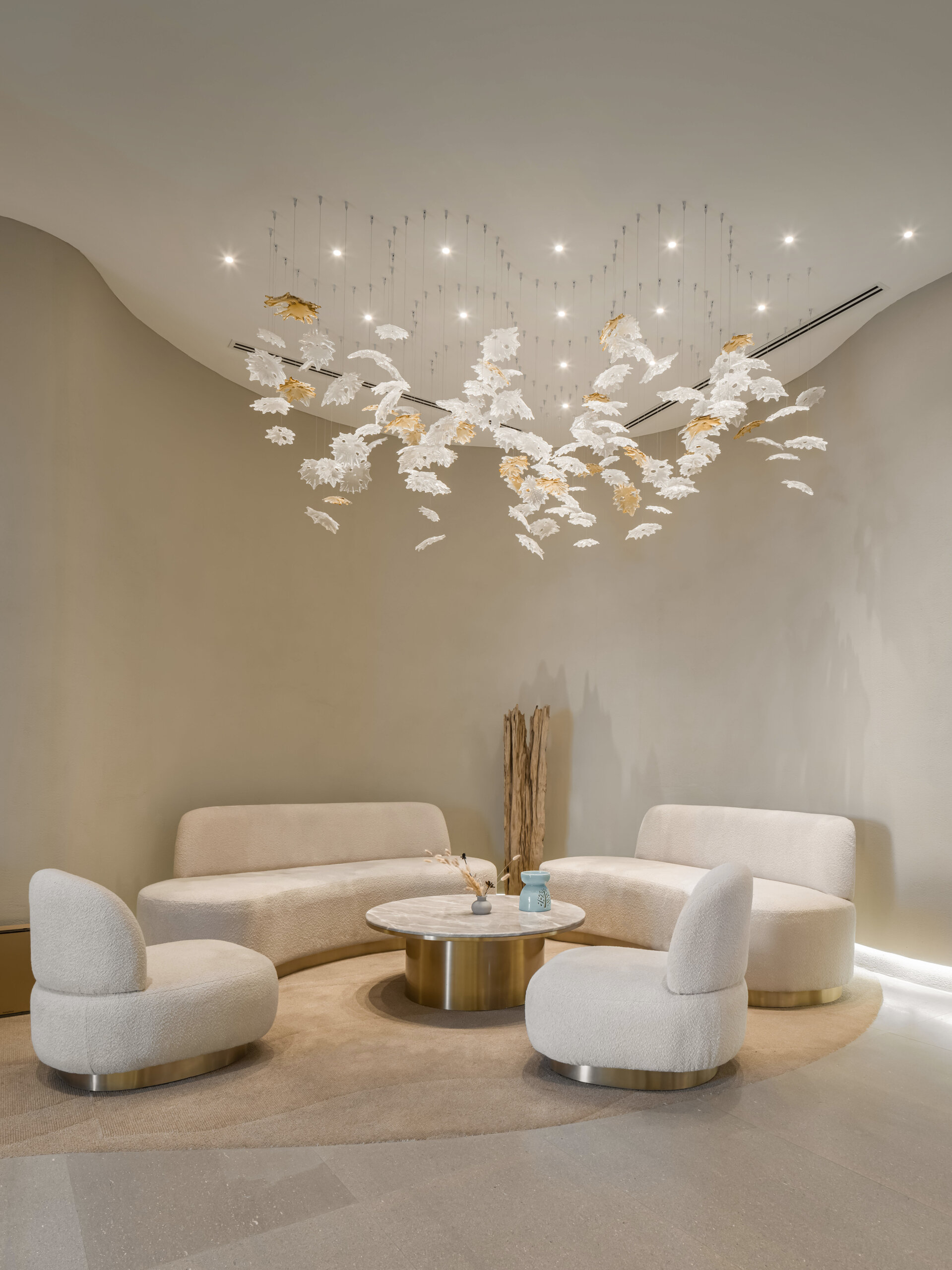 Step into a sensory cocoon on the first floor of SIAM SPA, where flowing corridors, sand-toned textures, and curved walls evoke the feeling of a peaceful, natural cave. Intimate lighting and tactile materials create a tranquil setting for massage and deep relaxation.