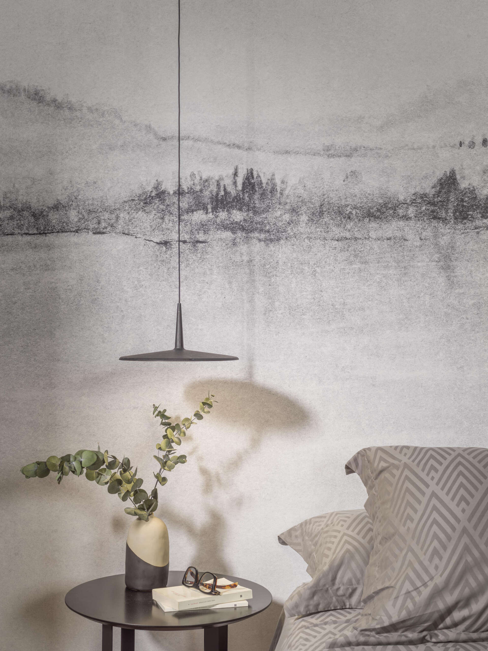 Soft and serene, Lake channels the stillness of water with its gentle color palette and subtle reflections. This wallpaper mural is calming without being dull, and works beautifully in places meant for rest and relaxation.