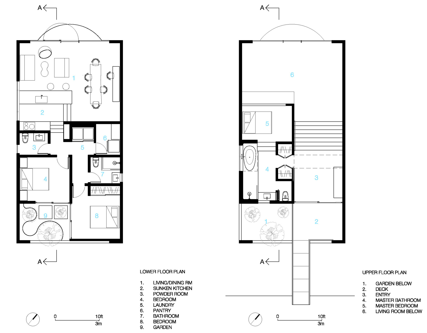 The floor plan of a modern houseboat.