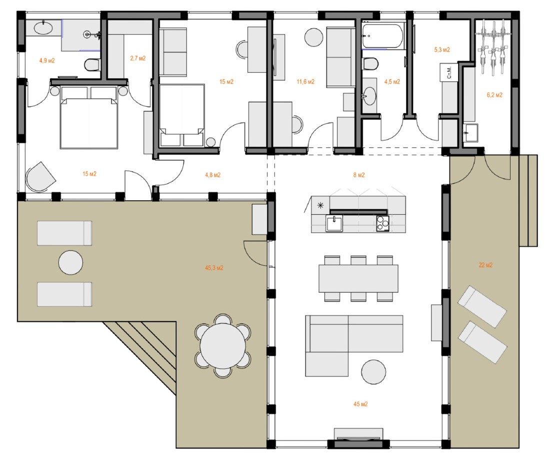 The floor plan for a modern Japandi-inspired home.