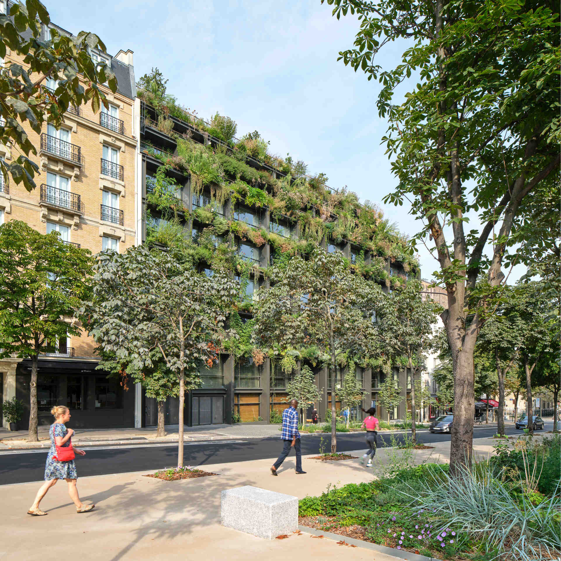 A striking vertical garden wraps the entire façade of Villa M in Paris, transforming the building into a living, breathing ecosystem. Designed as an exoskeleton of greenery, it blends architecture and nature in a bold vision for urban sustainability.