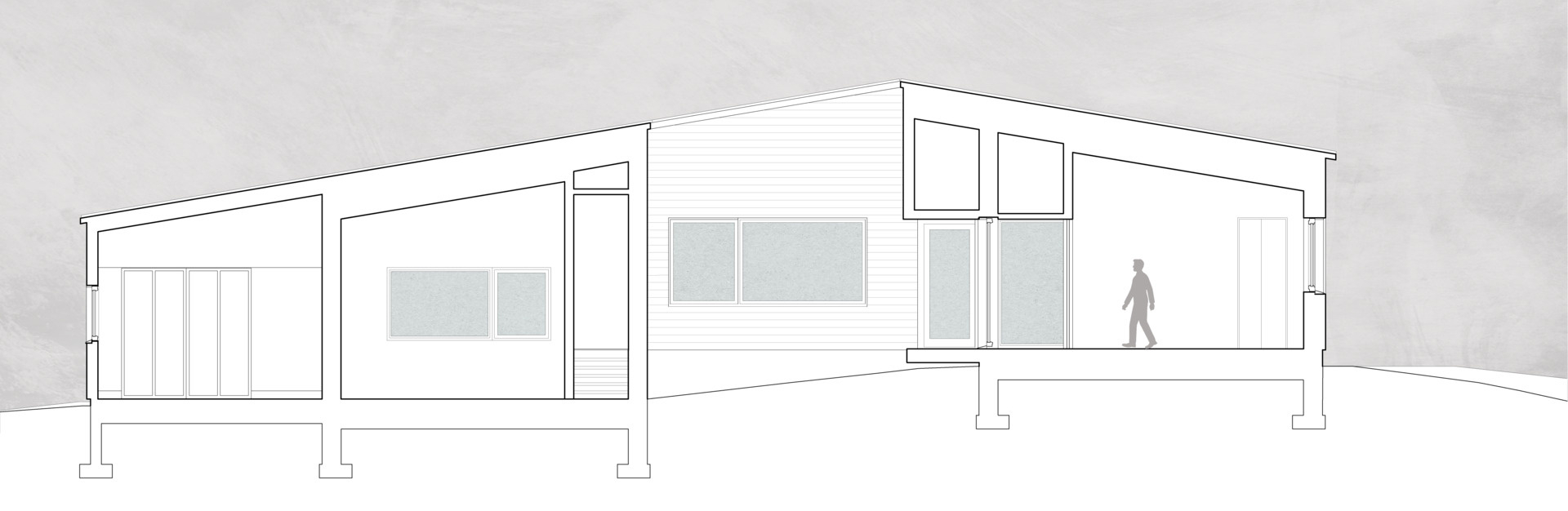 Site plan, section, and floor plan drawings show how this riverside home balances solar strategy, energy performance, and everyday function.
