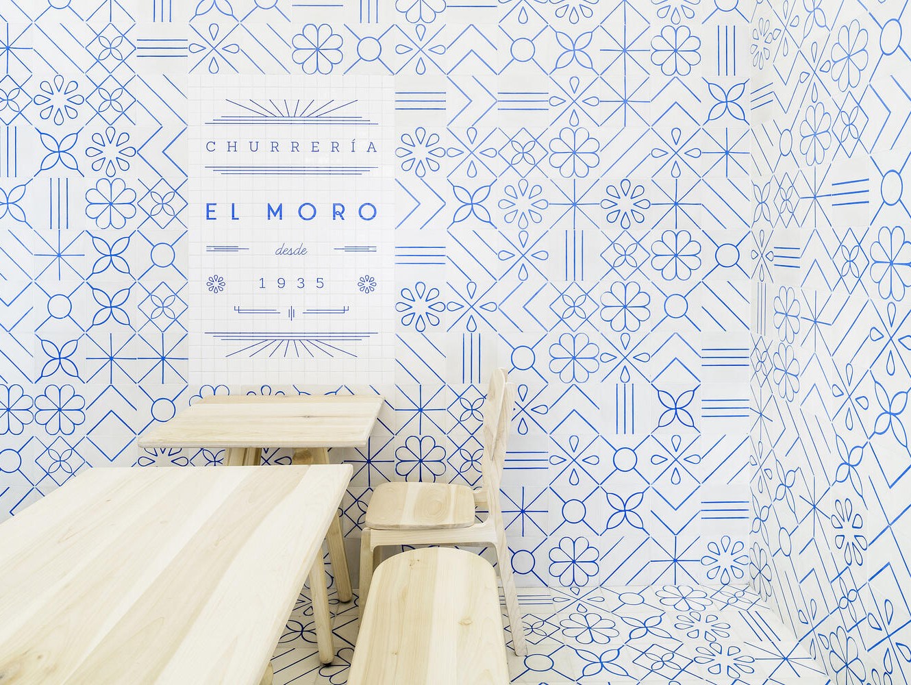 Step inside EL MORO, a historic Mexico City café reimagined with playful blue-and-white tilework and a minimalist palette inspired by sugar and tradition.